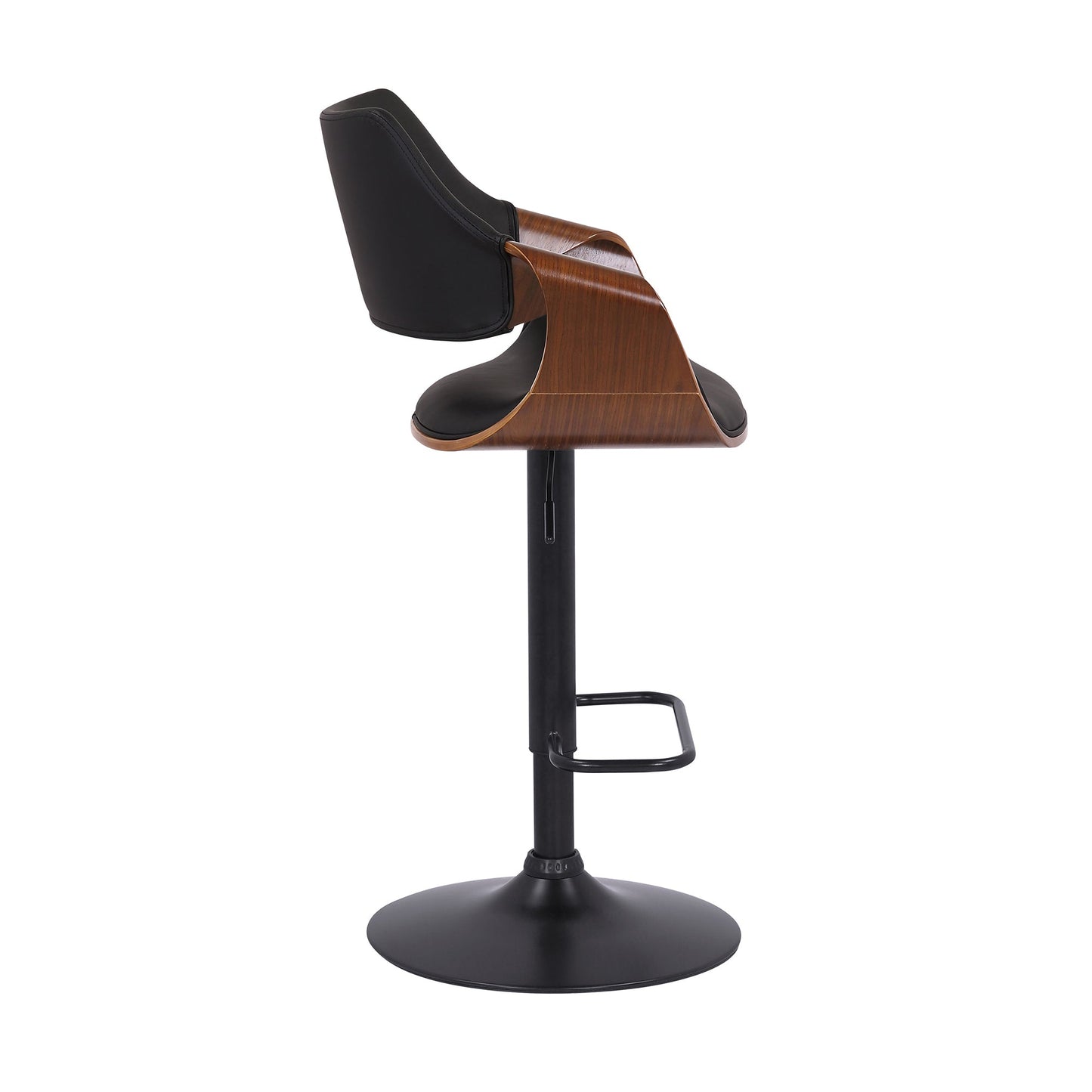 Aspen Adjustable Swivel Faux Leather and Walnut Wood Bar Stool with Base