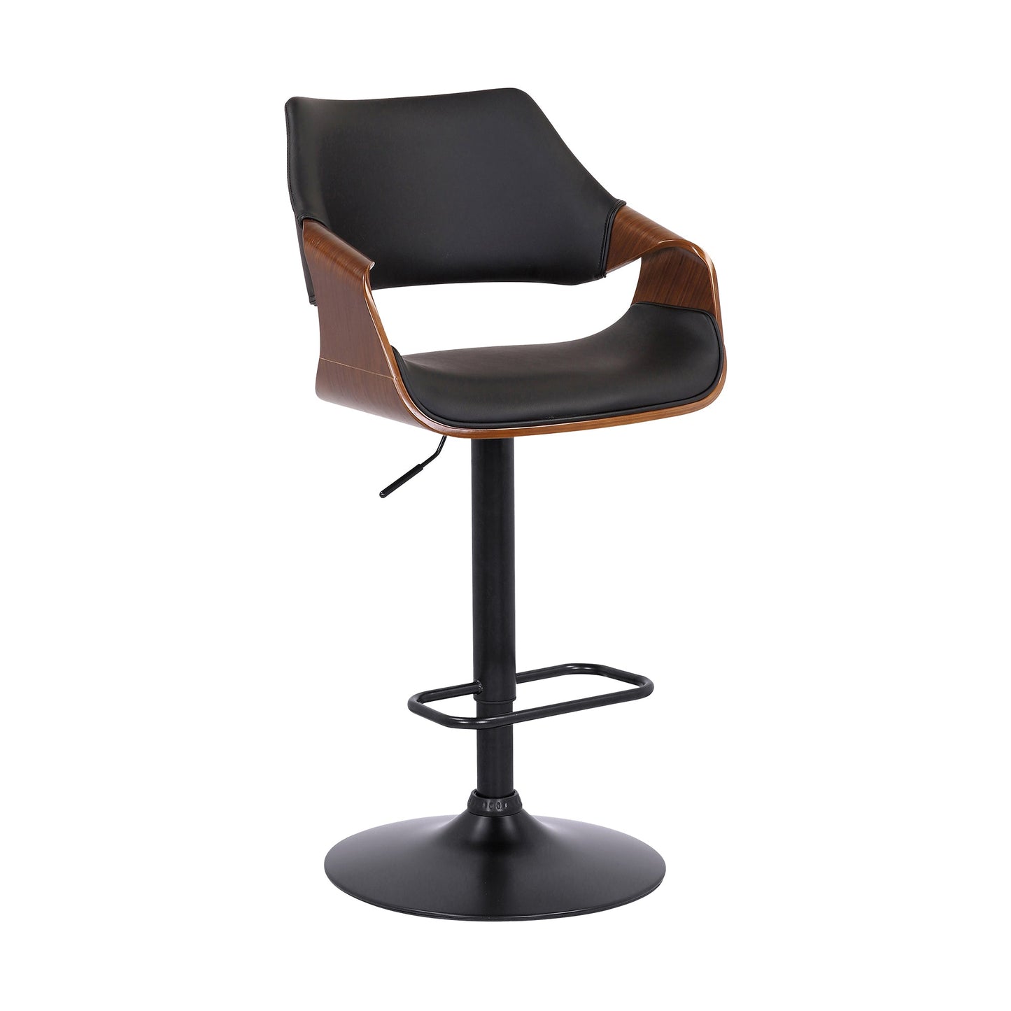 Aspen Adjustable Swivel Faux Leather and Walnut Wood Bar Stool with Base