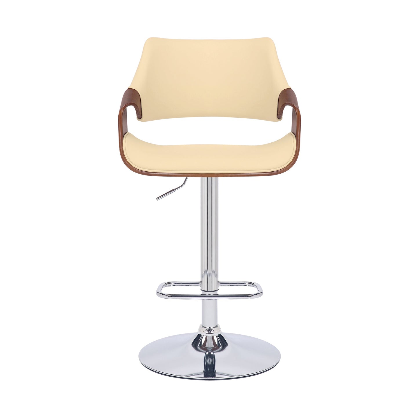 Aspen Adjustable Swivel Faux Leather and Walnut Wood Bar Stool with Base