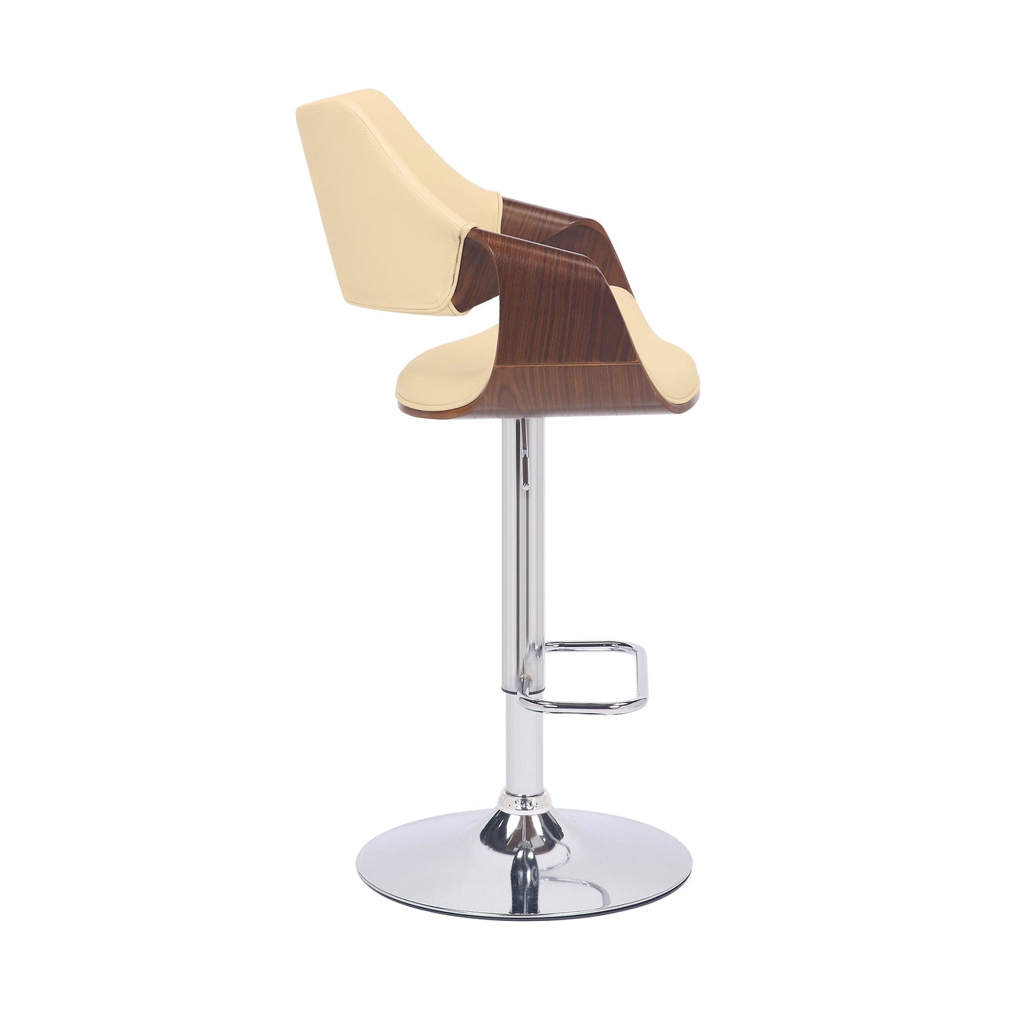 Aspen Adjustable Swivel Faux Leather and Walnut Wood Bar Stool with Base