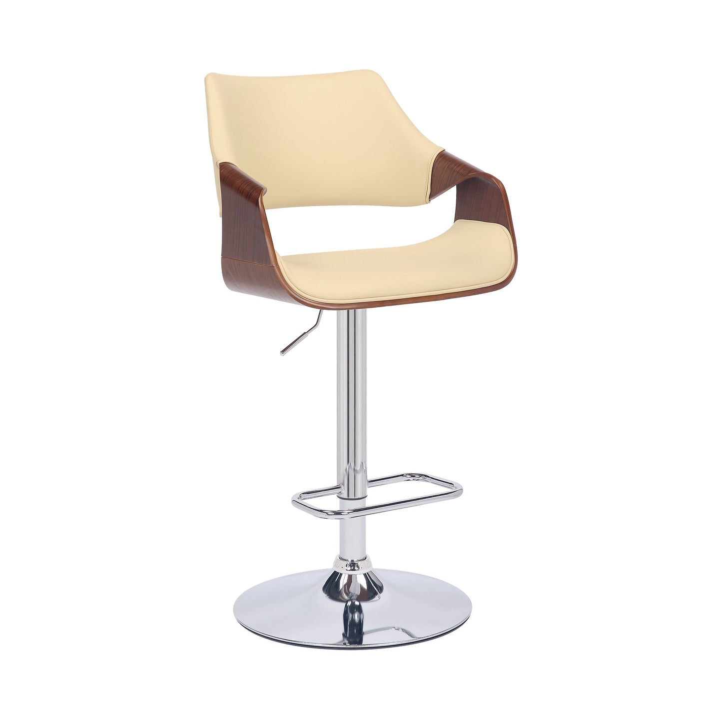 Aspen Adjustable Swivel Faux Leather and Walnut Wood Bar Stool with Base