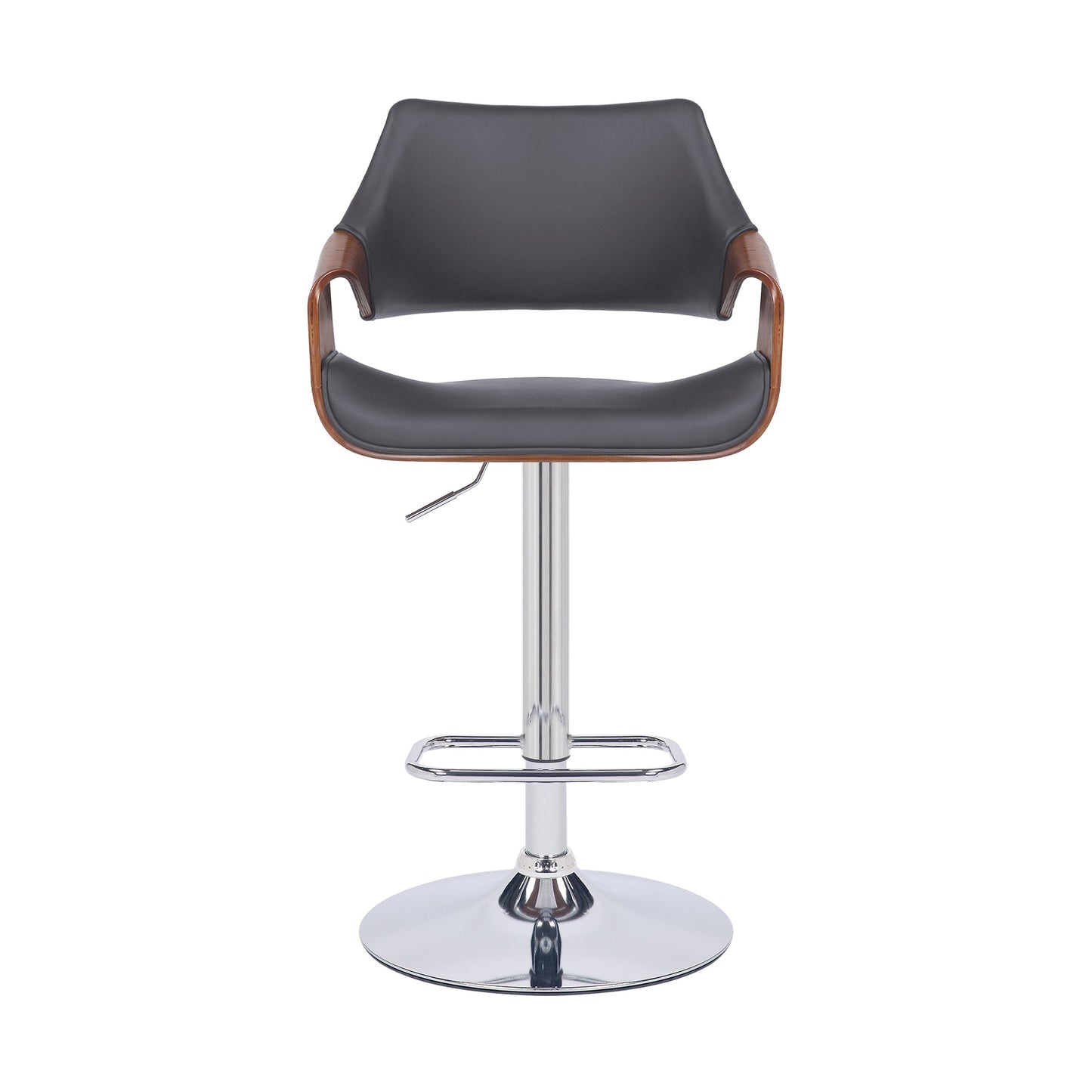 Aspen Adjustable Swivel Faux Leather and Walnut Wood Bar Stool with Base