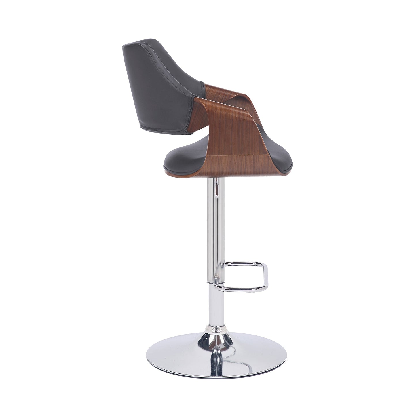 Aspen Adjustable Swivel Faux Leather and Walnut Wood Bar Stool with Base