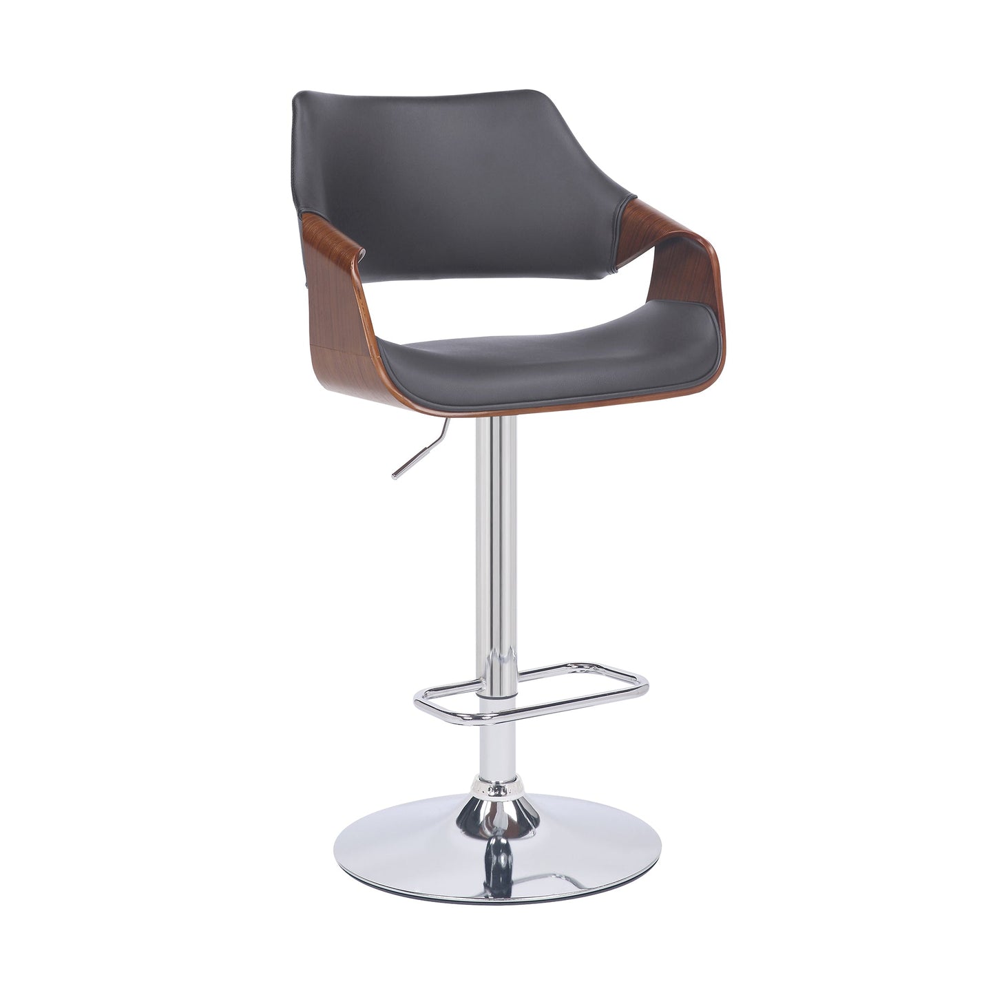 Aspen Adjustable Swivel Faux Leather and Walnut Wood Bar Stool with Base