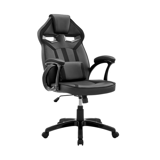 Aspect Adjustable Racing Gaming Chair in Black Faux Leather and Mesh with Lumbar Support Pillow