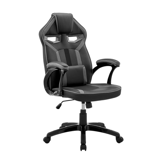 Aspect Adjustable Racing Gaming Chair in Black Faux Leather and Dark Gray Mesh with Lumbar Support Pillow