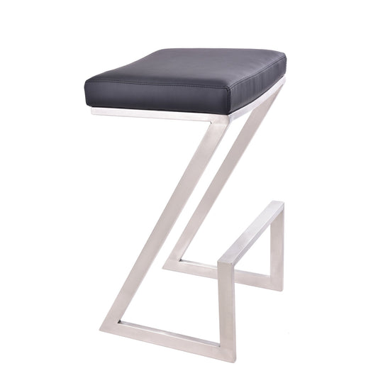 Atlantis 26" Counter Height Backless Faux Leather and Brushed Stainless Steel Bar Stool