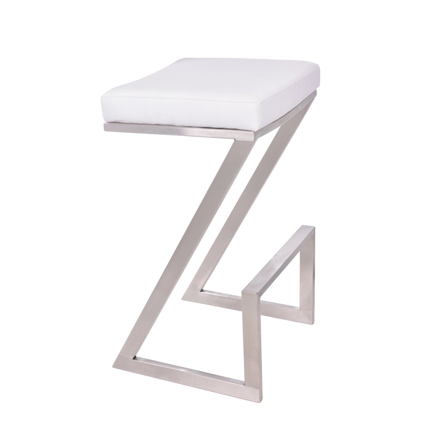 Atlantis 26" Counter Height Backless Faux Leather and Brushed Stainless Steel Bar Stool