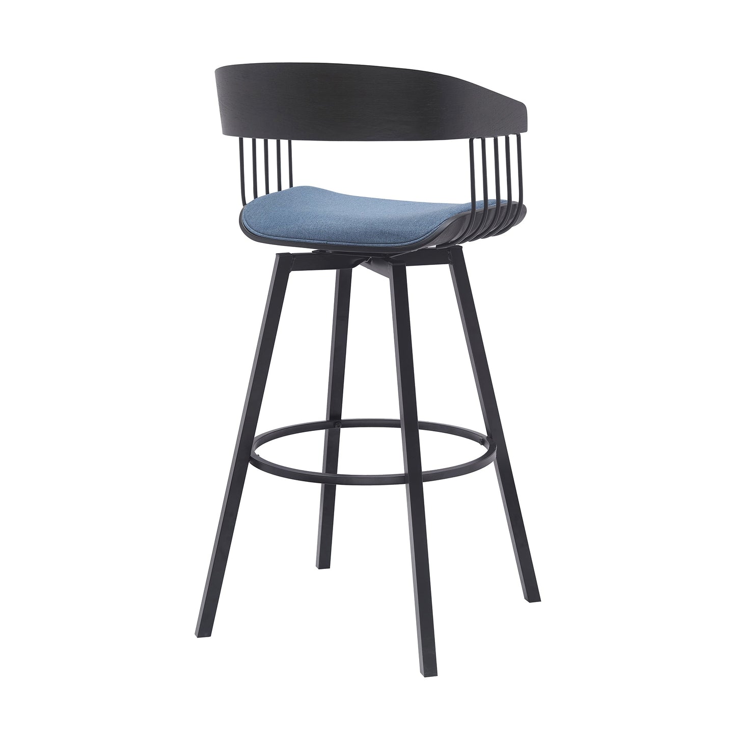 Athena Swivel Wood Counter and Bar Stool with Black Metal Base