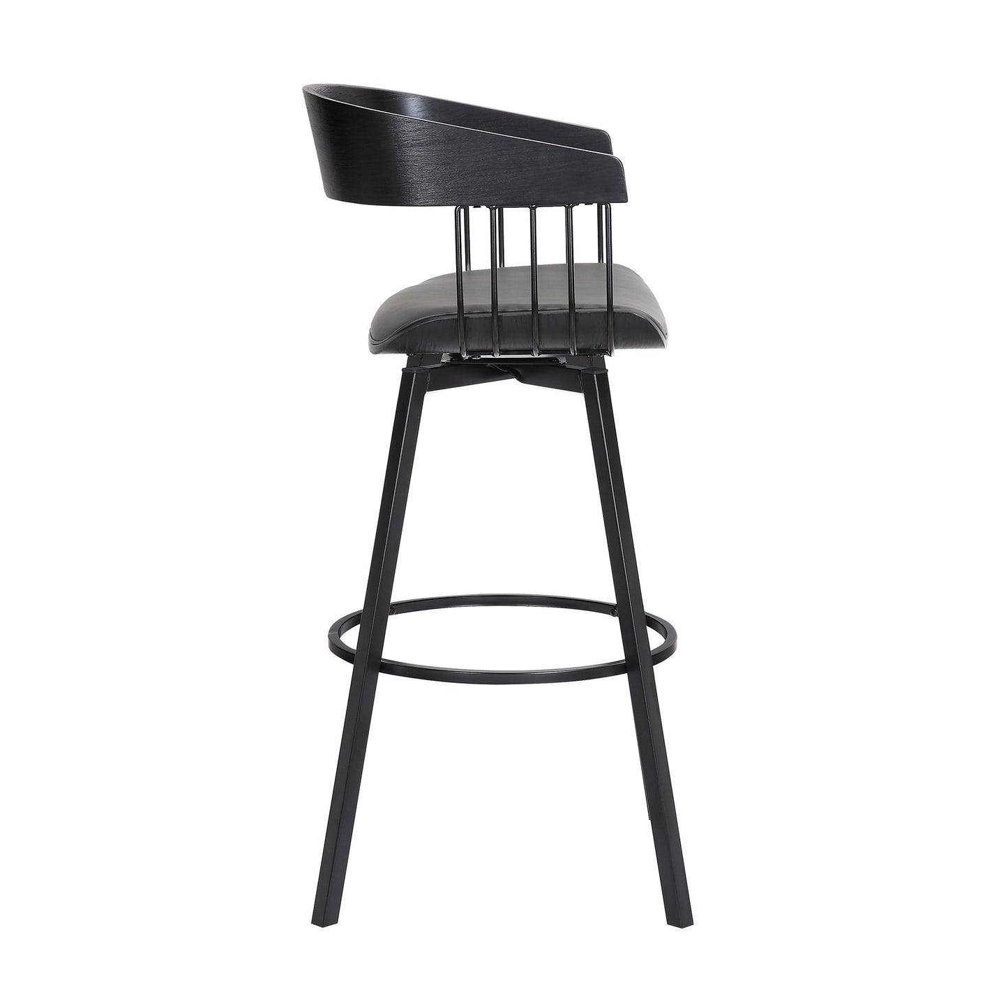Athena Swivel Wood Counter and Bar Stool with Black Metal Base