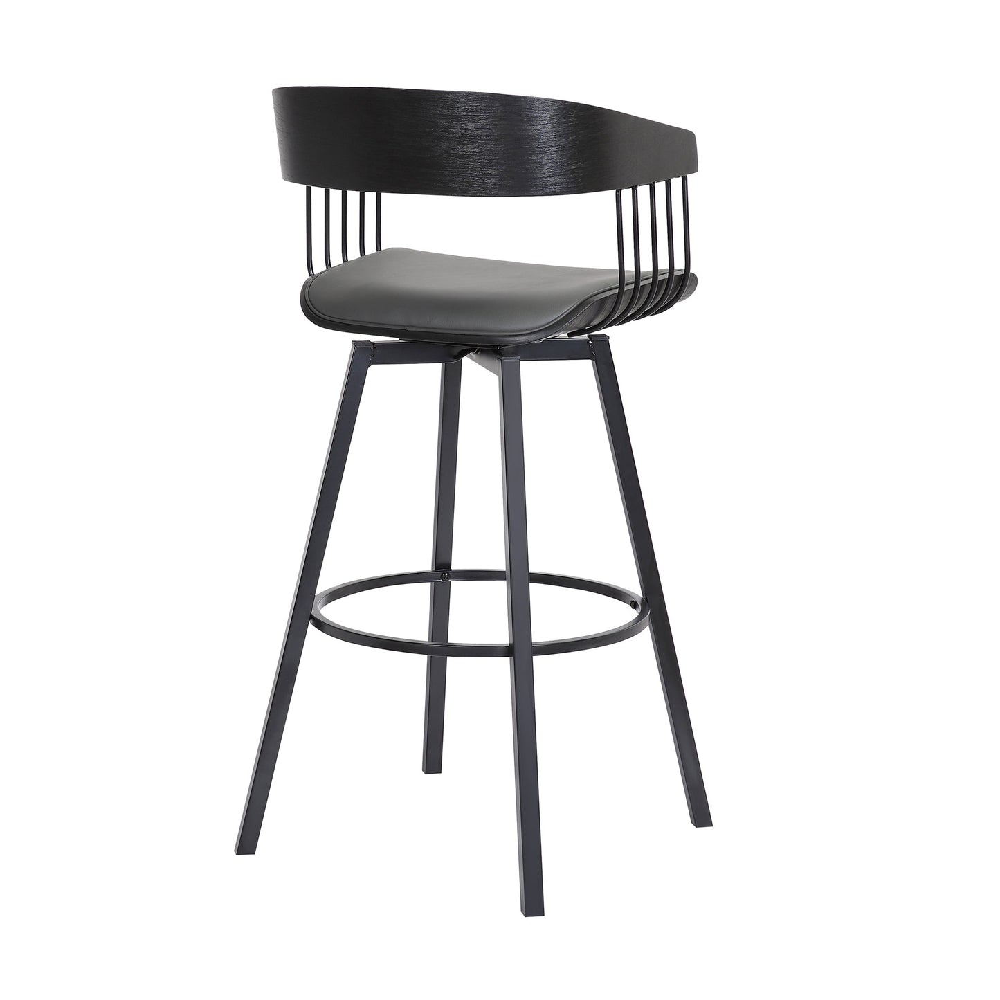 Athena Swivel Wood Counter and Bar Stool with Black Metal Base