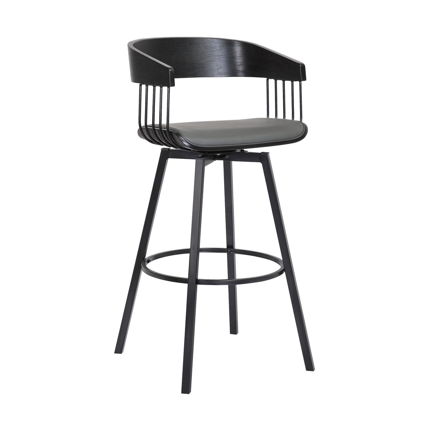 Athena Swivel Wood Counter and Bar Stool with Black Metal Base