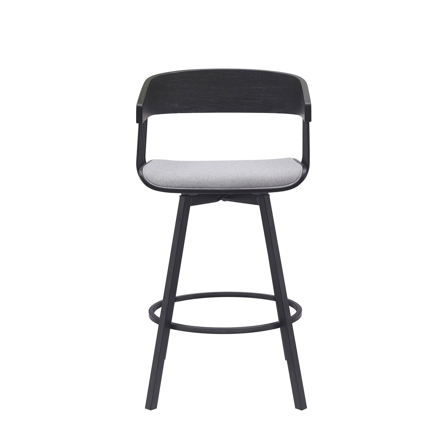 Athena Swivel Wood Counter and Bar Stool with Black Metal Base