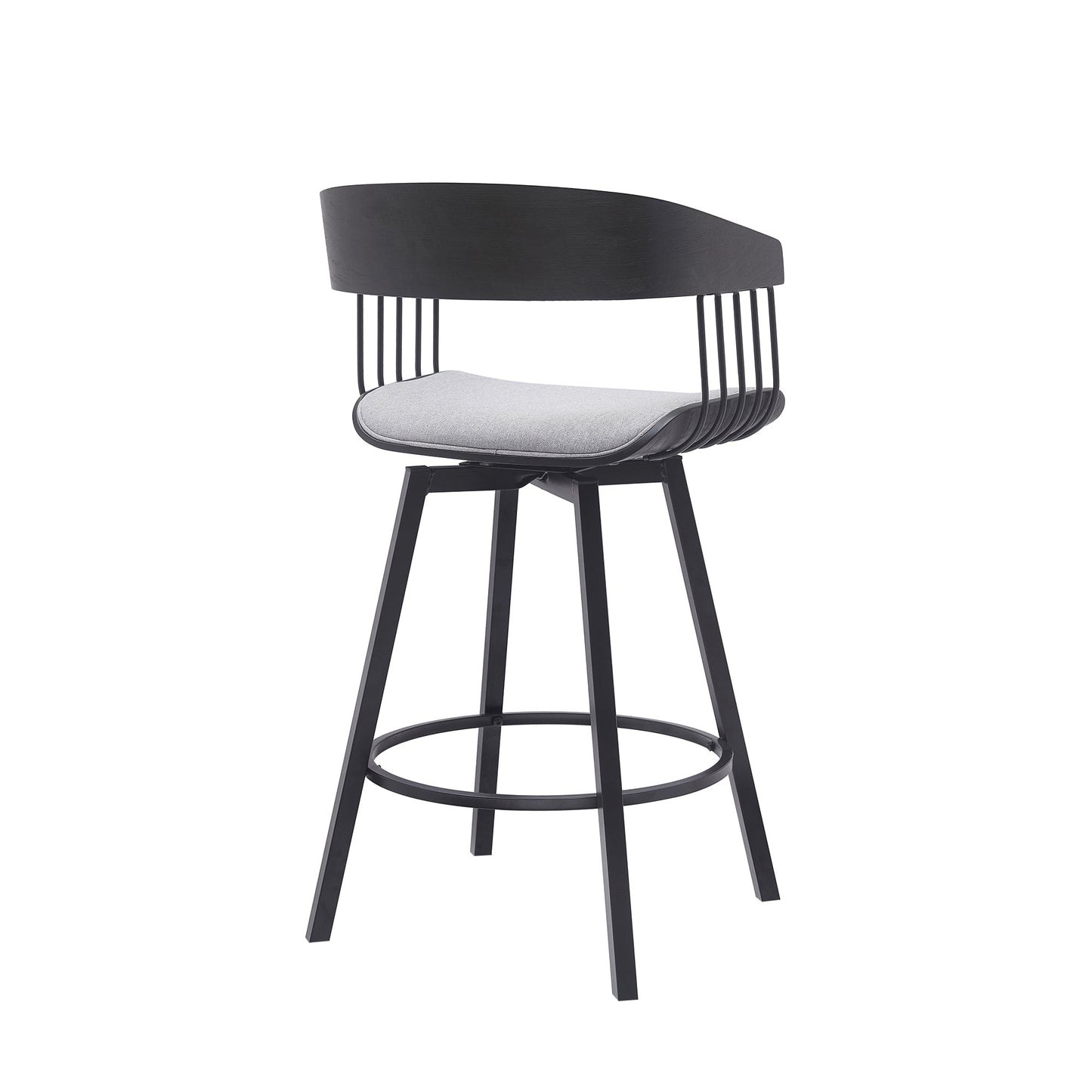 Athena Swivel Wood Counter and Bar Stool with Black Metal Base