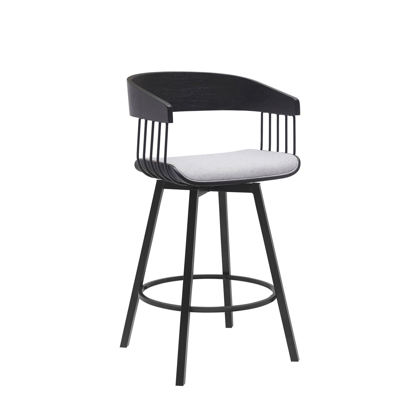 Athena Swivel Wood Counter and Bar Stool with Black Metal Base