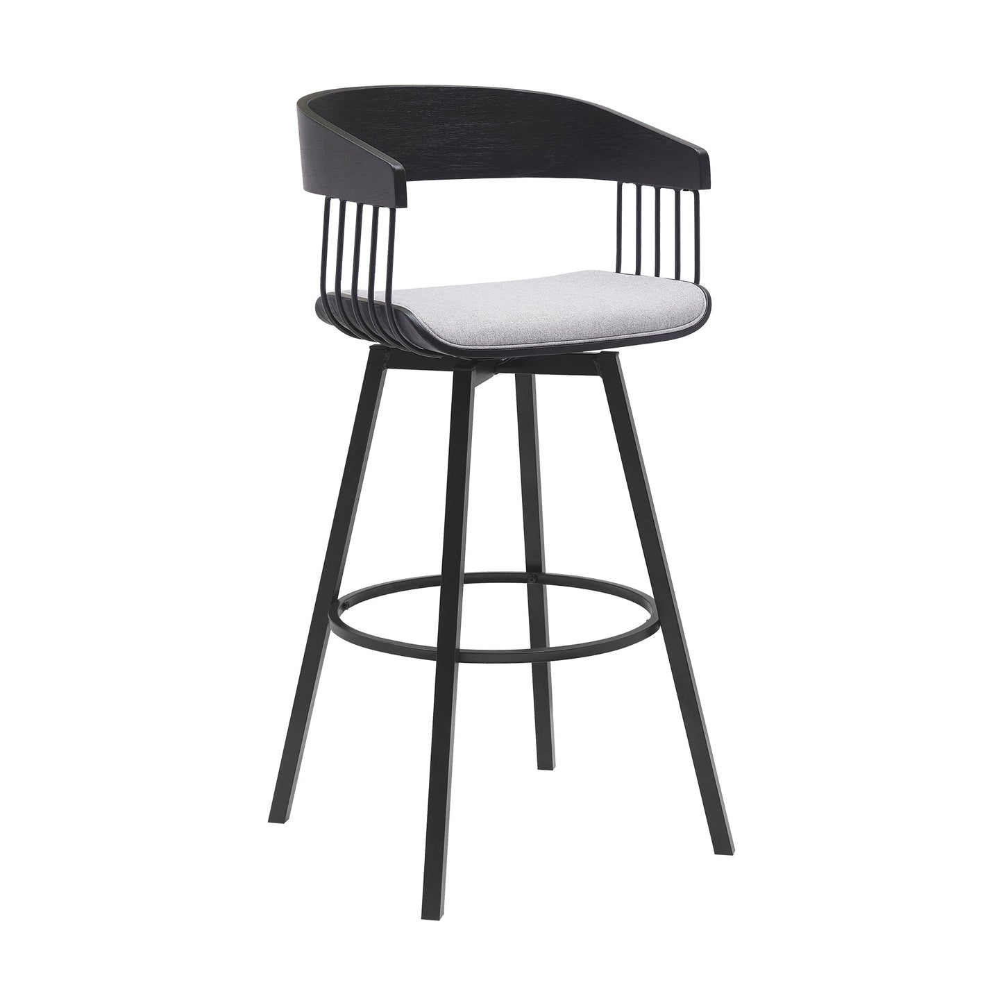 Athena Swivel Wood Counter and Bar Stool with Black Metal Base