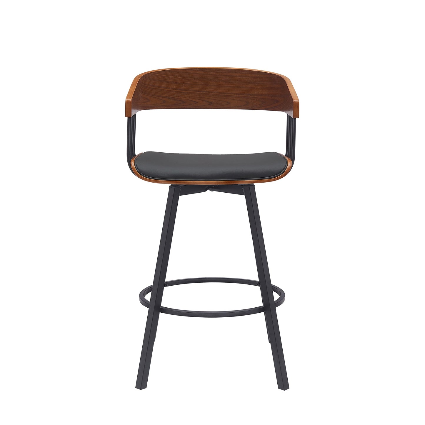 Athena Swivel Wood Counter and Bar Stool with Black Metal Base