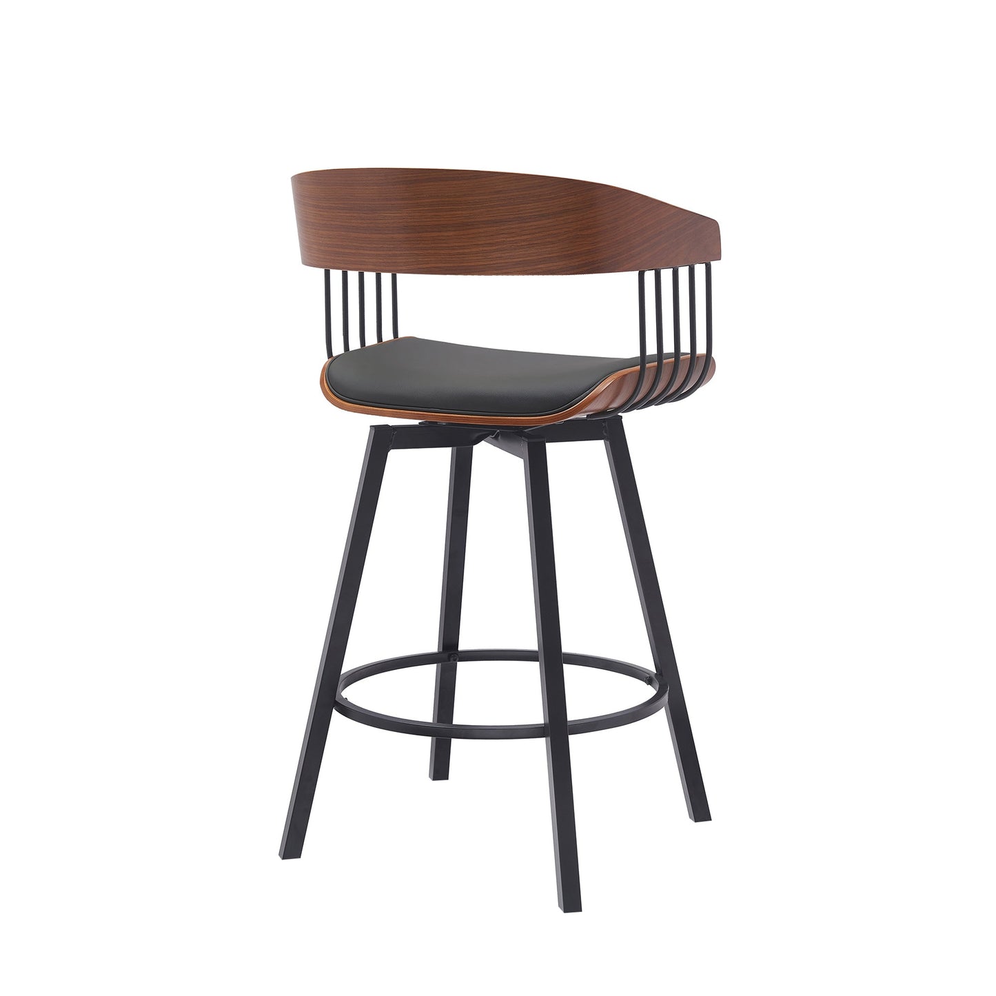 Athena Swivel Wood Counter and Bar Stool with Black Metal Base