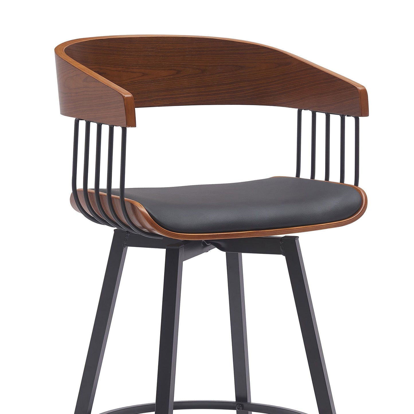 Athena Swivel Wood Counter and Bar Stool with Black Metal Base