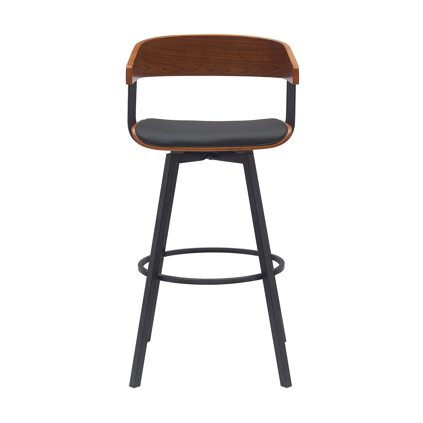 Athena Swivel Wood Counter and Bar Stool with Black Metal Base