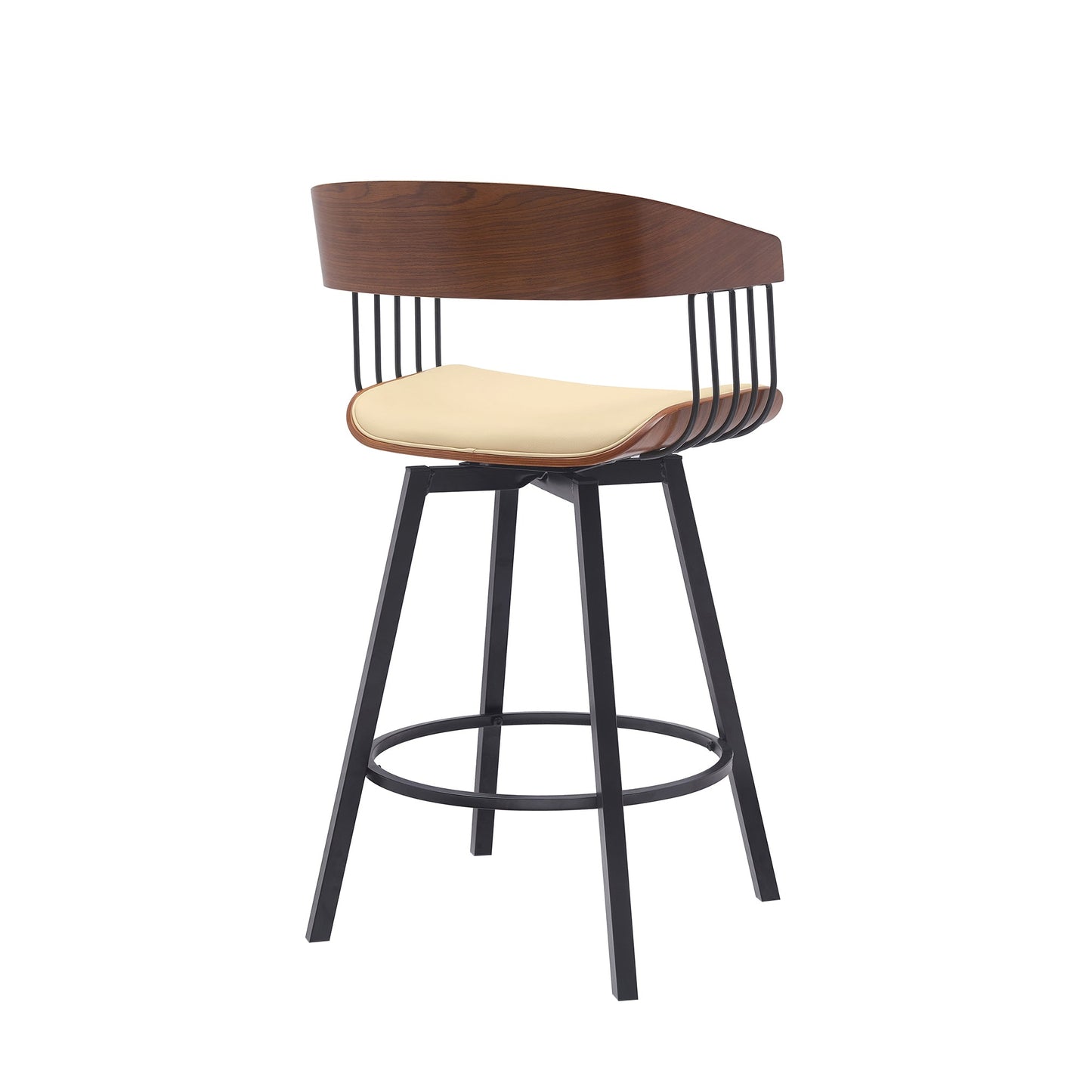 Athena Swivel Wood Counter and Bar Stool with Black Metal Base