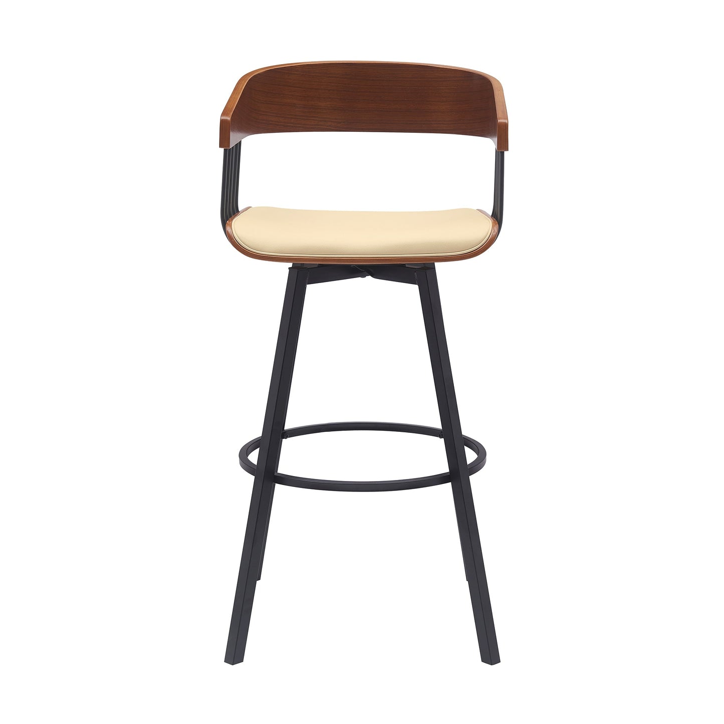 Athena Swivel Wood Counter and Bar Stool with Black Metal Base