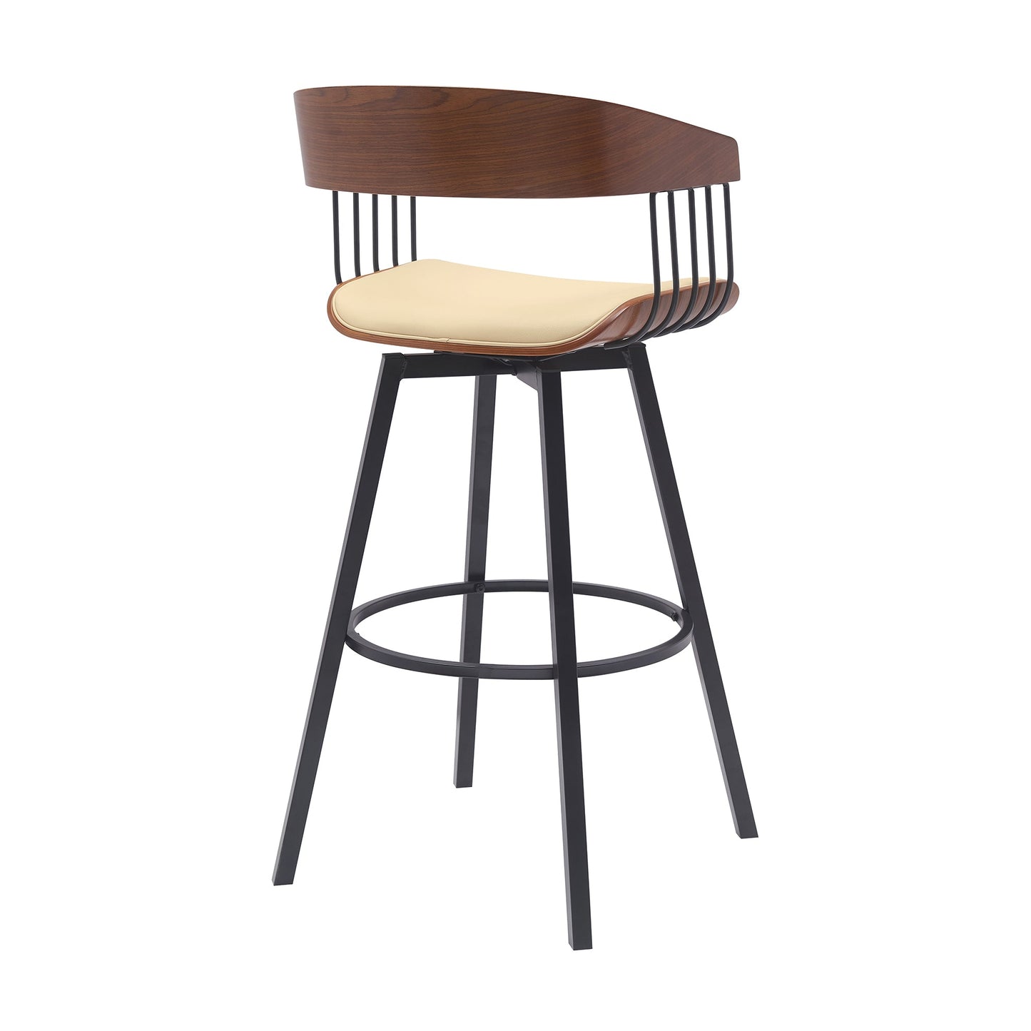 Athena Swivel Wood Counter and Bar Stool with Black Metal Base
