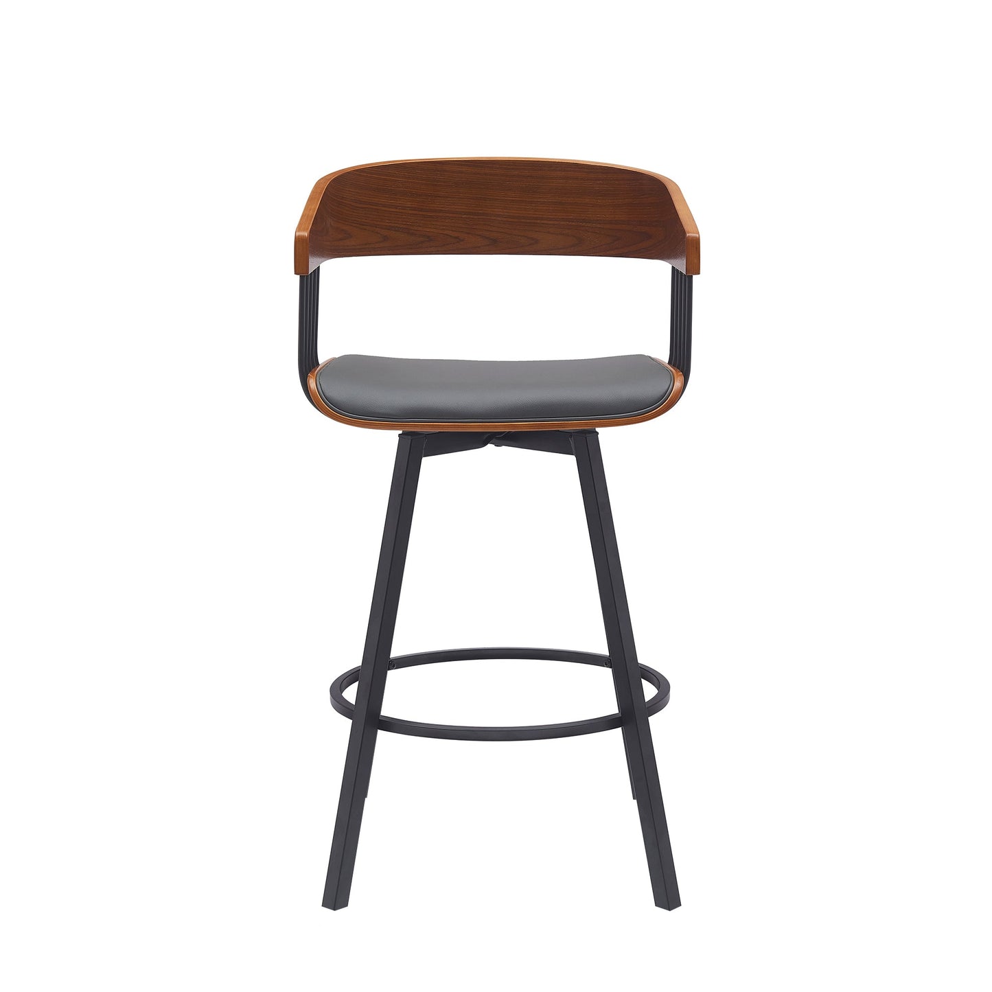 Athena Swivel Wood Counter and Bar Stool with Black Metal Base