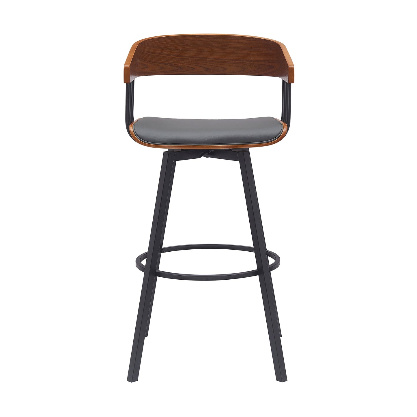 Athena Swivel Wood Counter and Bar Stool with Black Metal Base