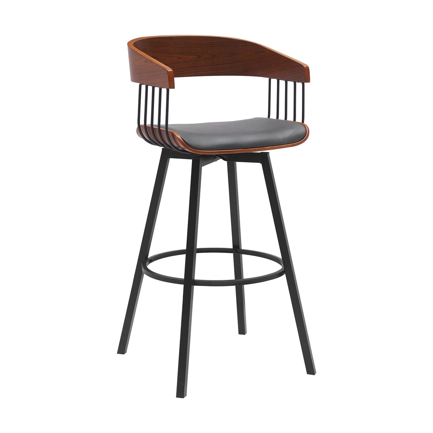 Athena Swivel Wood Counter and Bar Stool with Black Metal Base