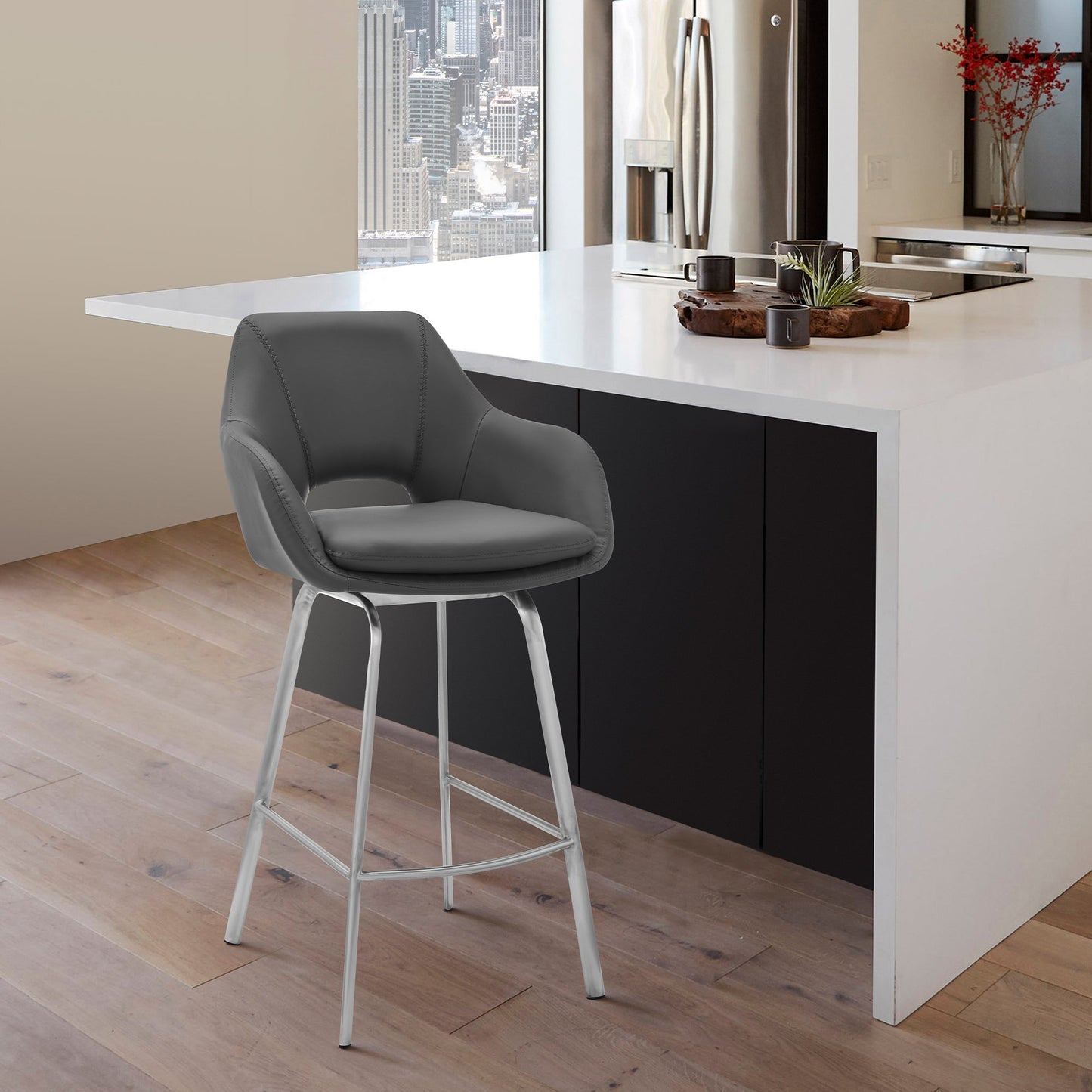 Aura Faux Leather and Metal Swivel Counter and Bar Stool