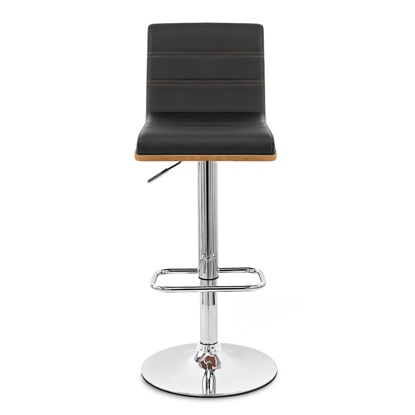 Aubrey Adjustable Height Swivel Faux Leather and Chrome Bar Stool with Walnut Wood