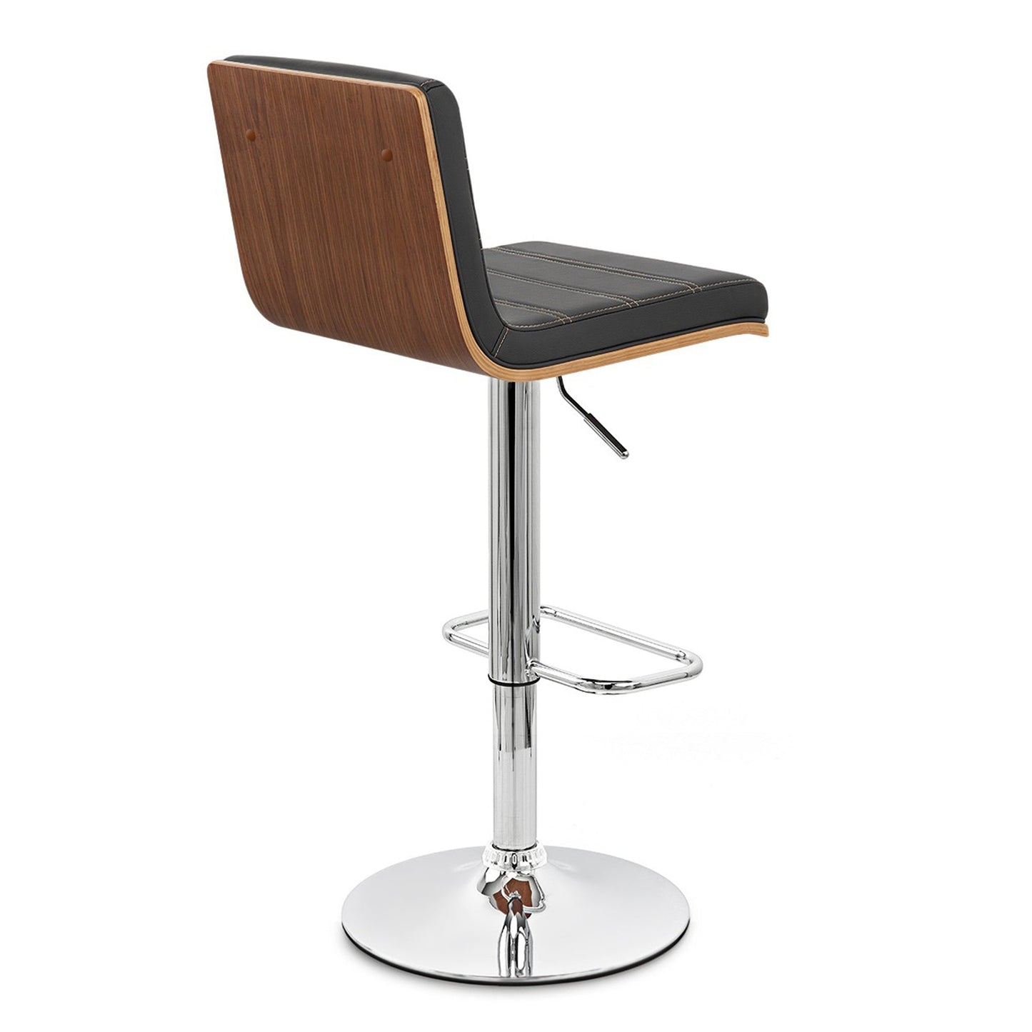 Aubrey Adjustable Height Swivel Faux Leather and Chrome Bar Stool with Walnut Wood