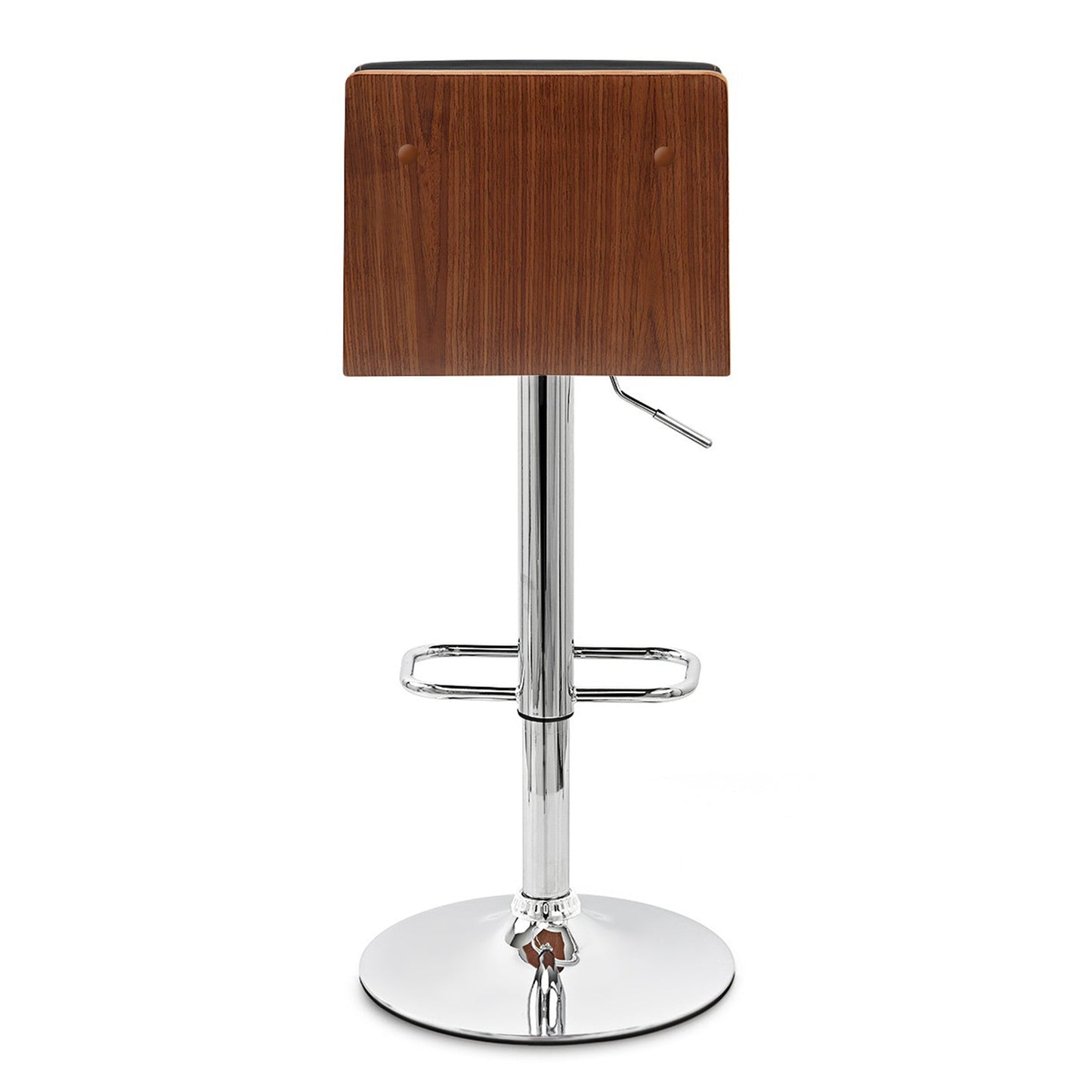 Aubrey Adjustable Height Swivel Faux Leather and Chrome Bar Stool with Walnut Wood