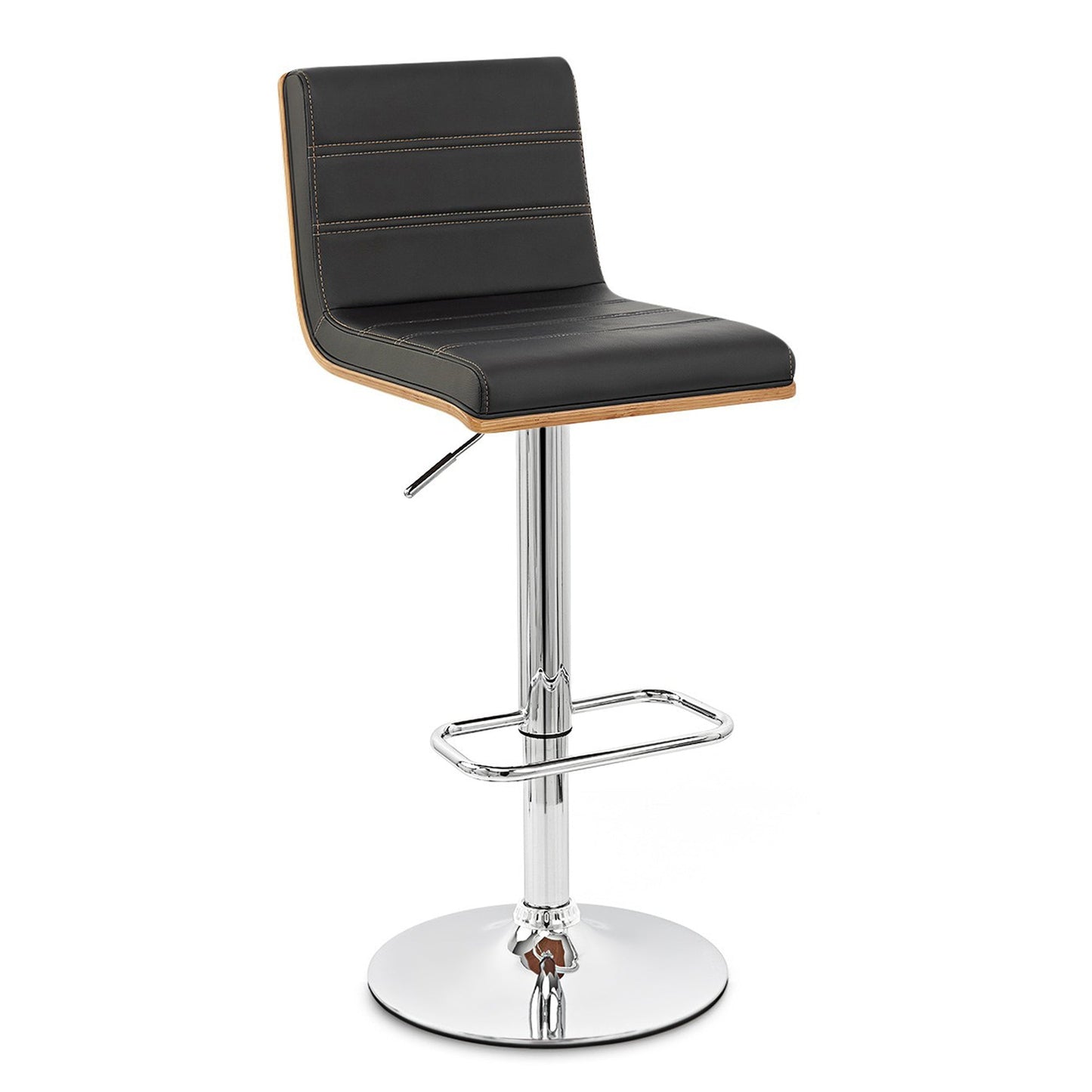 Aubrey Adjustable Height Swivel Faux Leather and Chrome Bar Stool with Walnut Wood