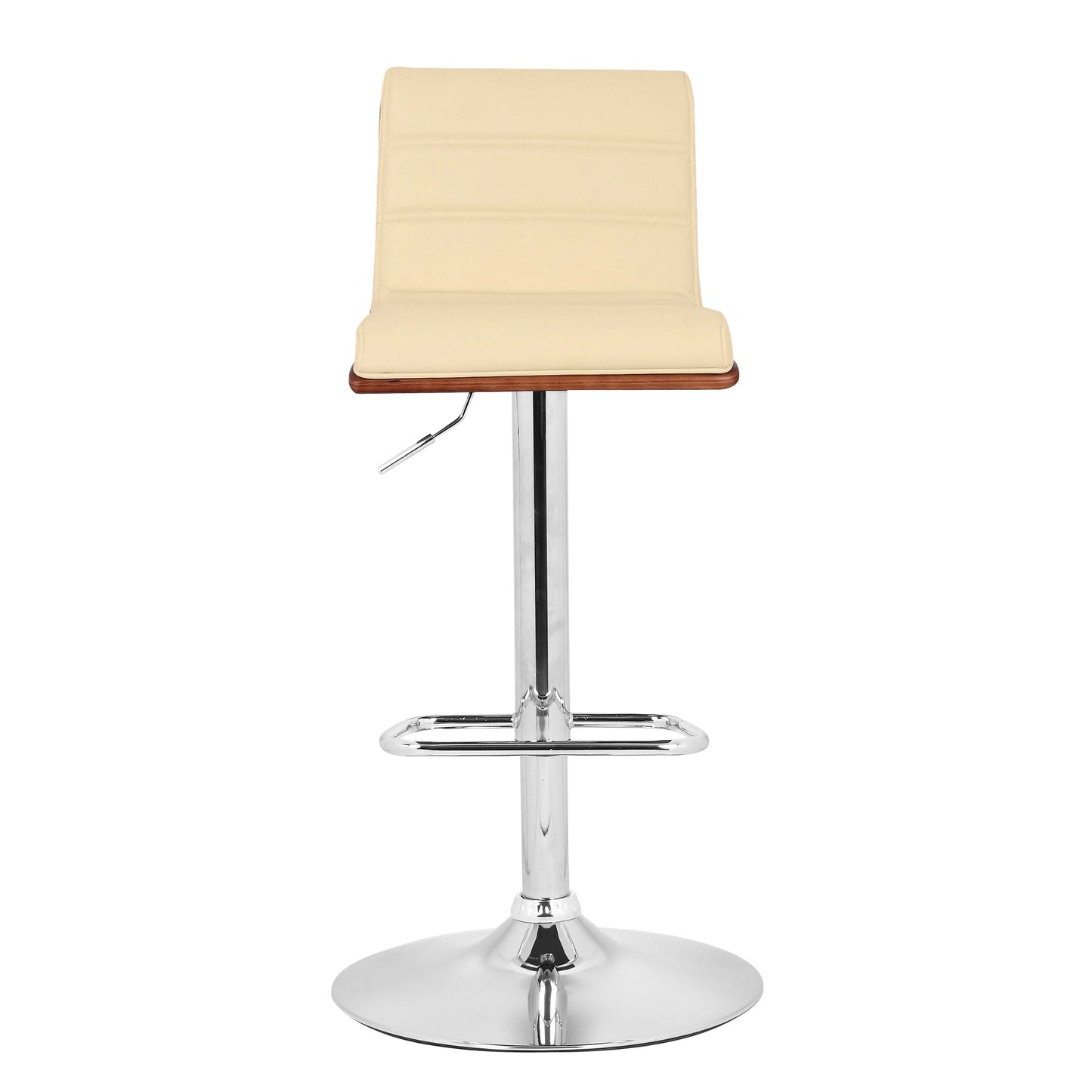Aubrey Adjustable Height Swivel Faux Leather and Chrome Bar Stool with Walnut Wood
