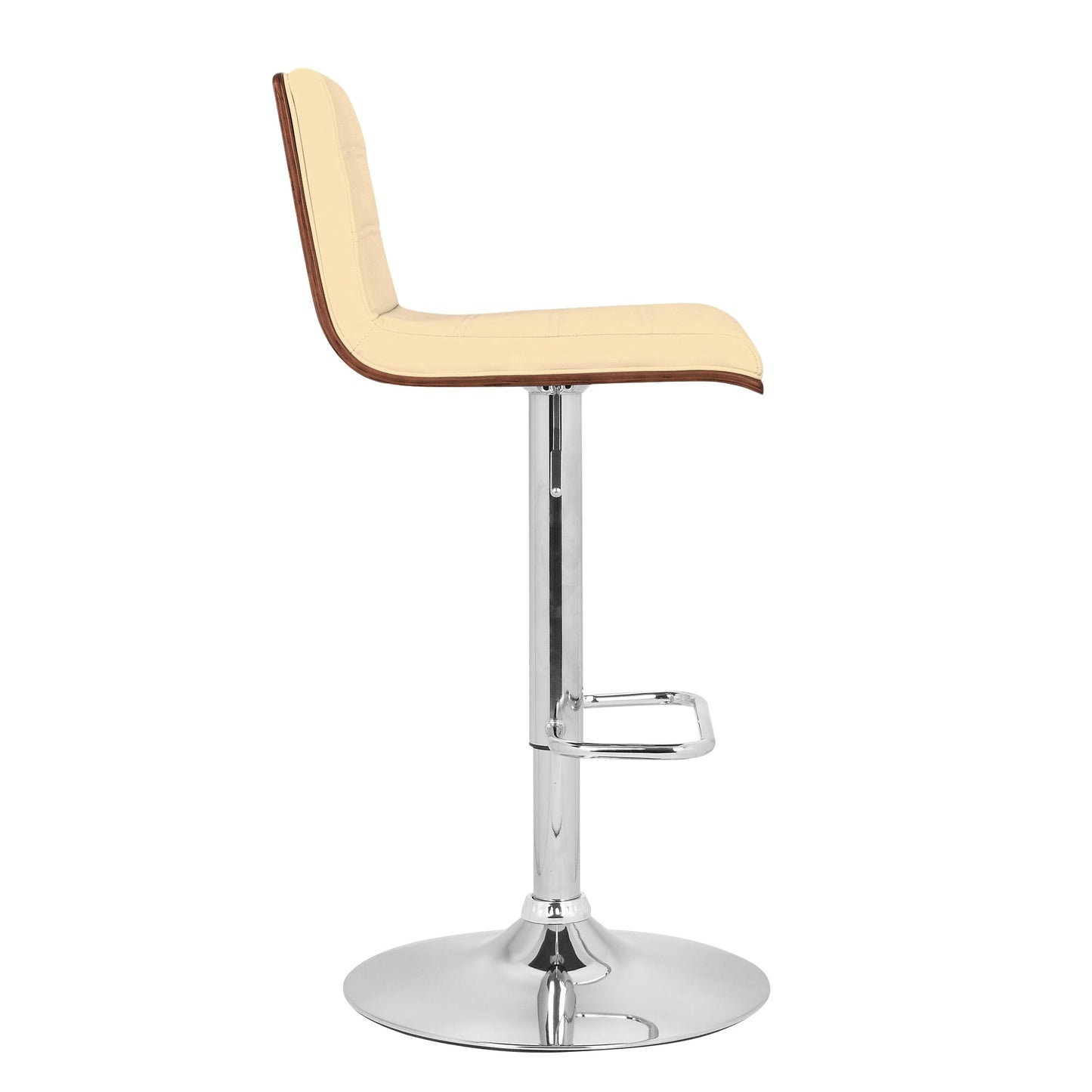 Aubrey Adjustable Height Swivel Faux Leather and Chrome Bar Stool with Walnut Wood