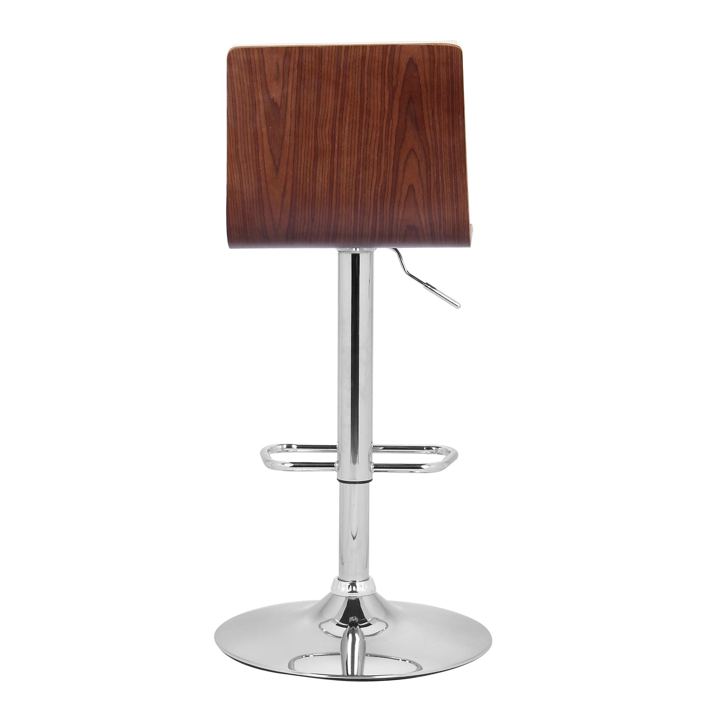 Aubrey Adjustable Height Swivel Faux Leather and Chrome Bar Stool with Walnut Wood