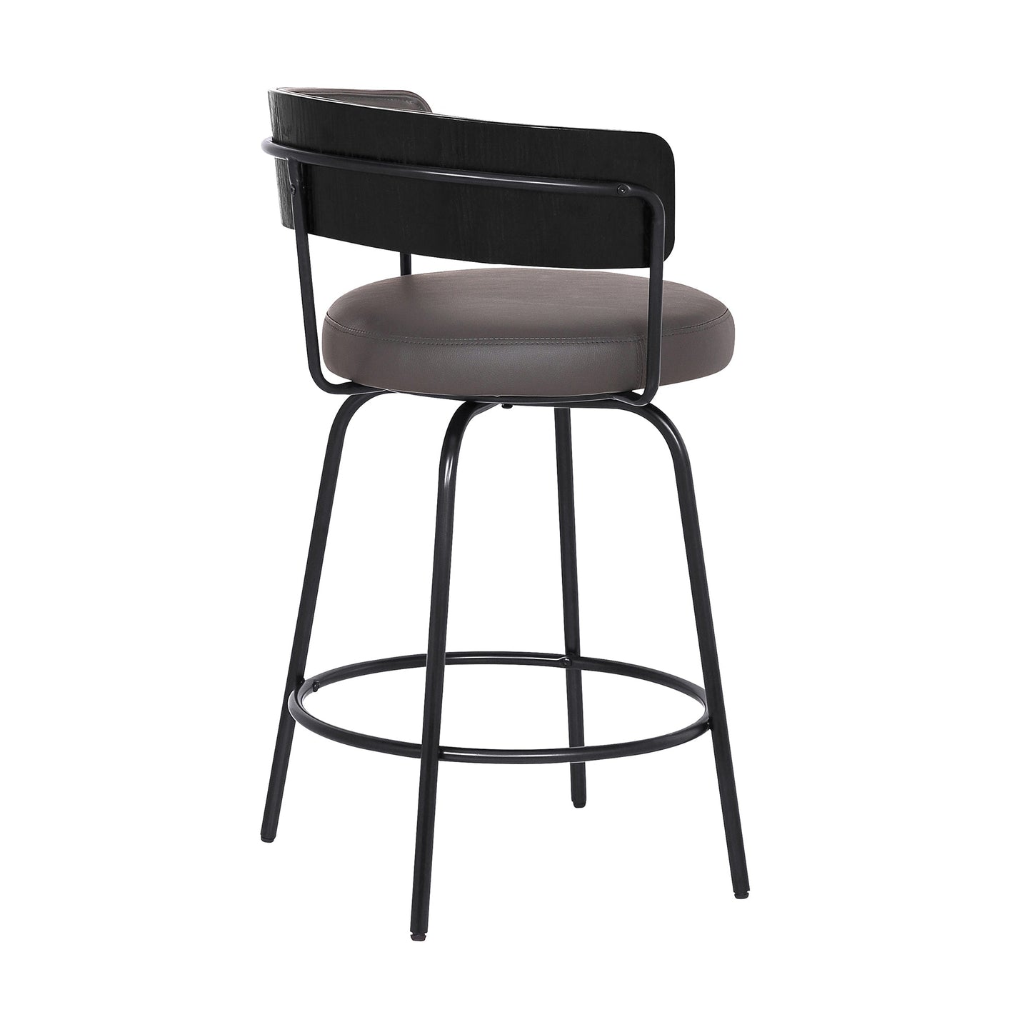 Avalon 26" Gray Faux Leather Swivel Barstool in Black Powder Coated Finish