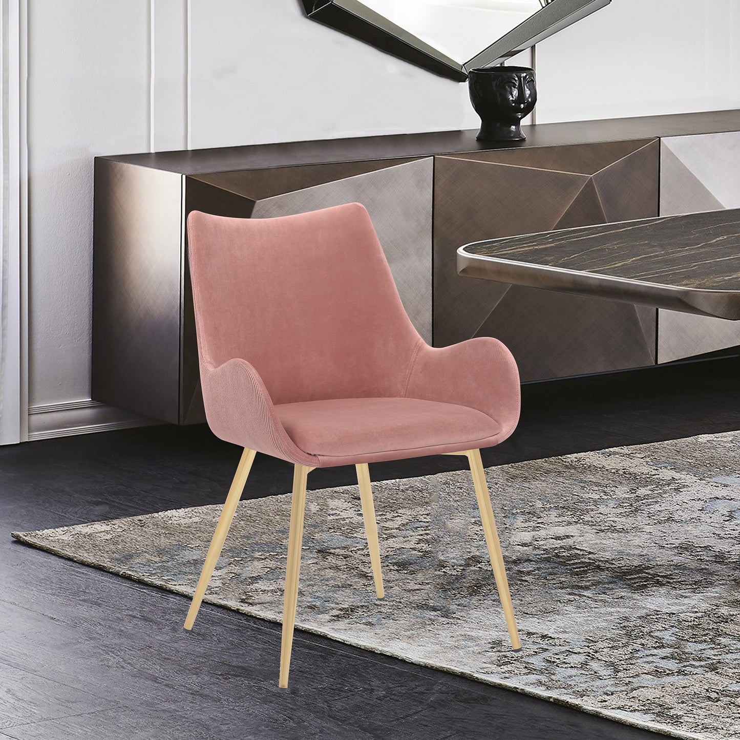 Avery Pink Fabric Dining Room Chair with Gold Legs