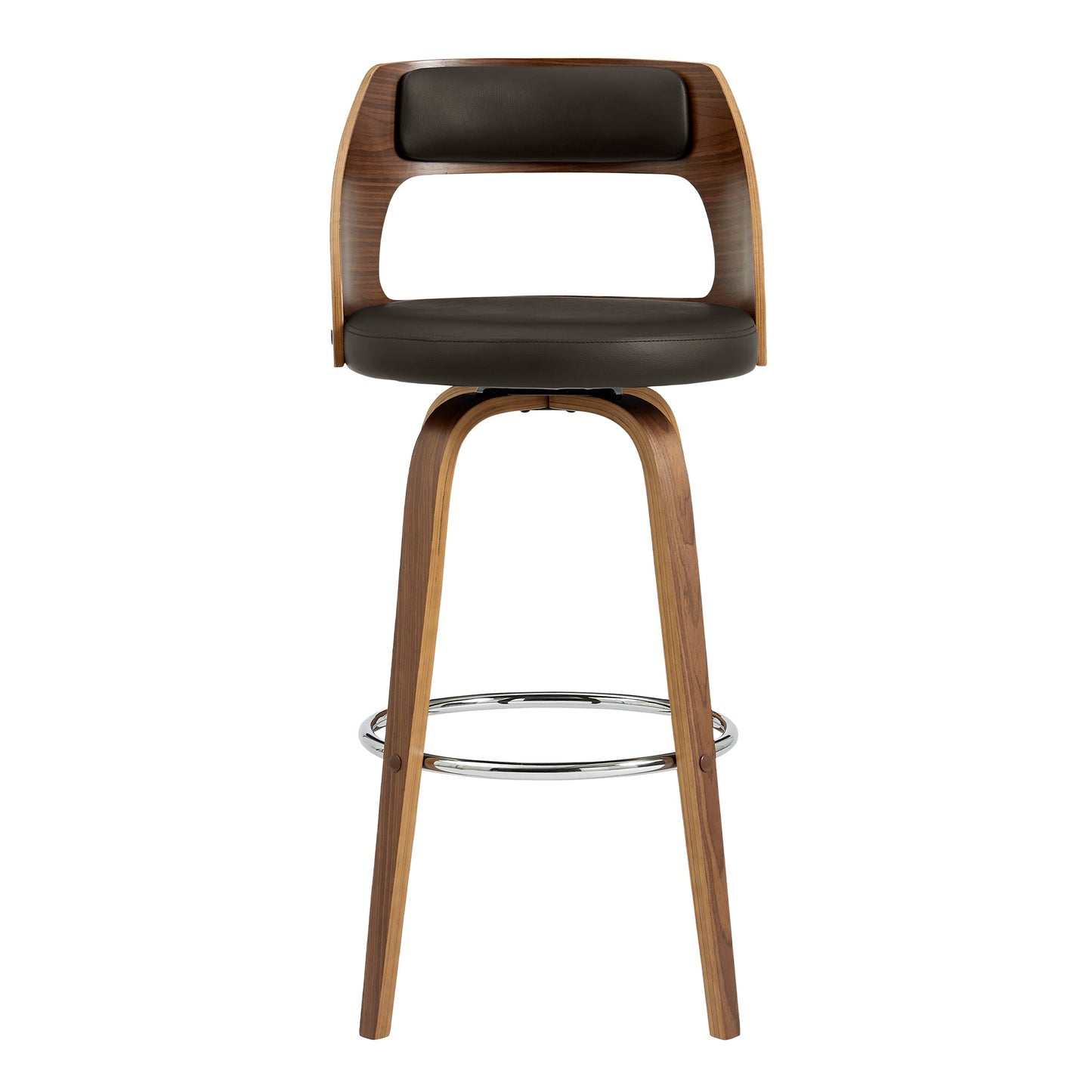 Axel Swivel Counter and Bar Stool in Faux Leather and Walnut Wood
