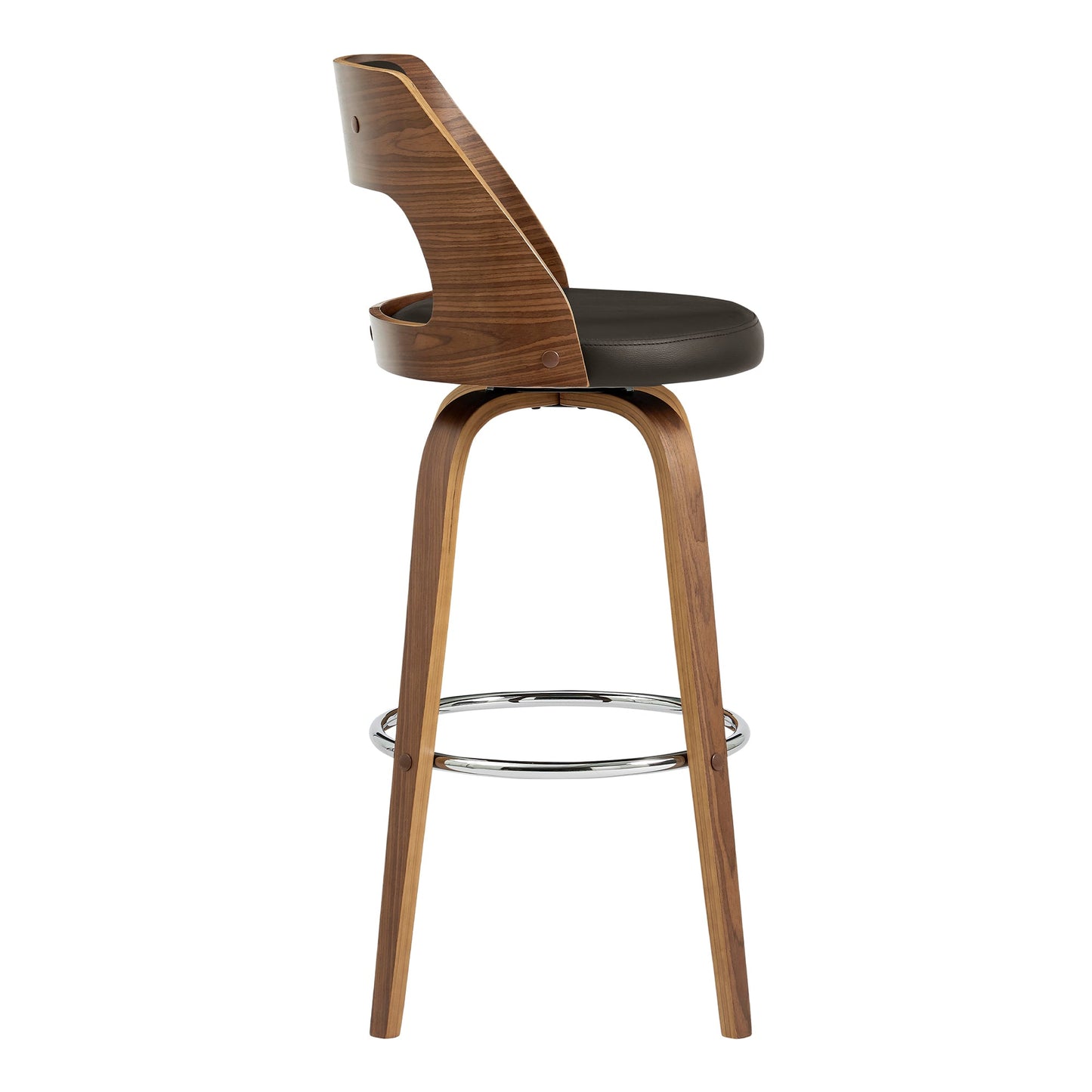 Axel Swivel Counter and Bar Stool in Faux Leather and Walnut Wood