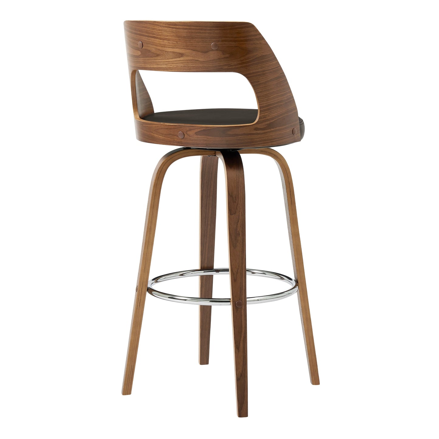 Axel Swivel Counter and Bar Stool in Faux Leather and Walnut Wood
