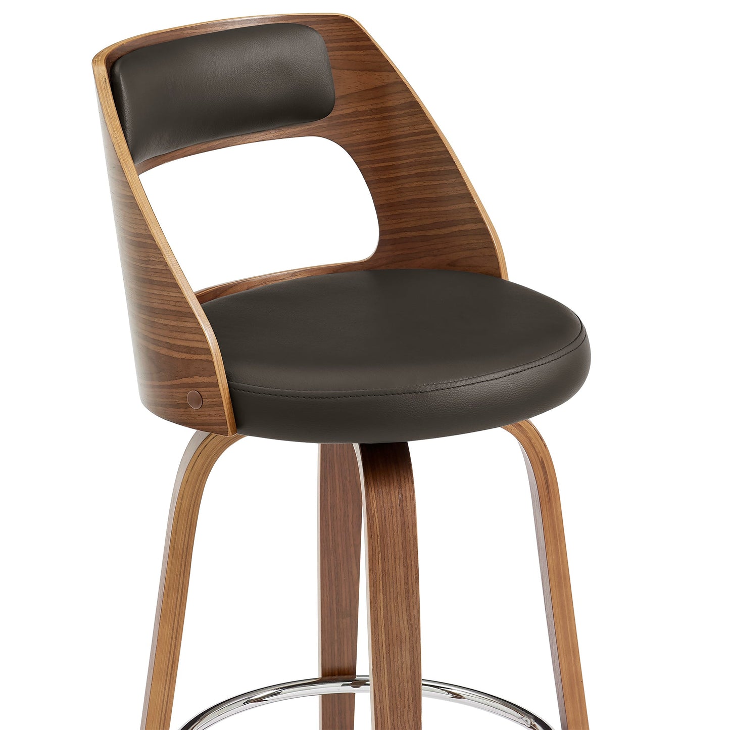 Axel Swivel Counter and Bar Stool in Faux Leather and Walnut Wood