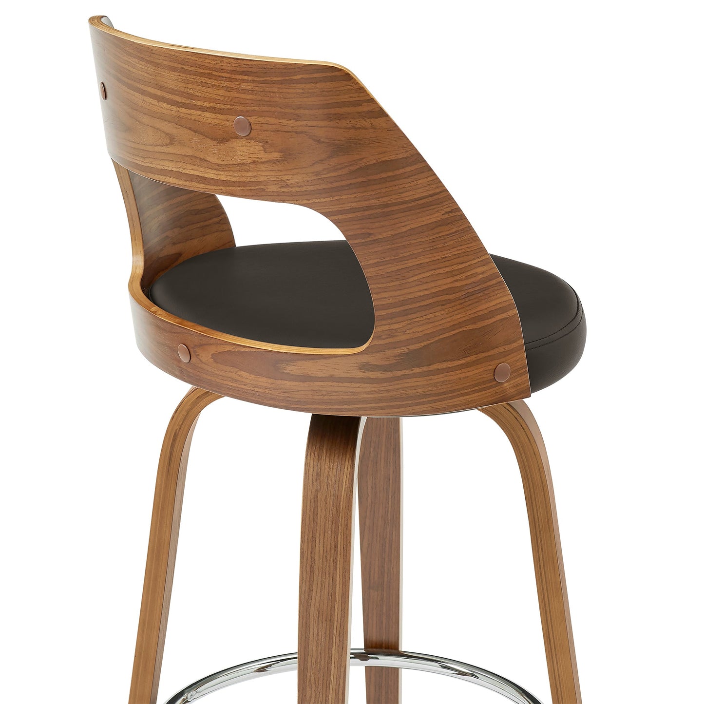 Axel Swivel Counter and Bar Stool in Faux Leather and Walnut Wood