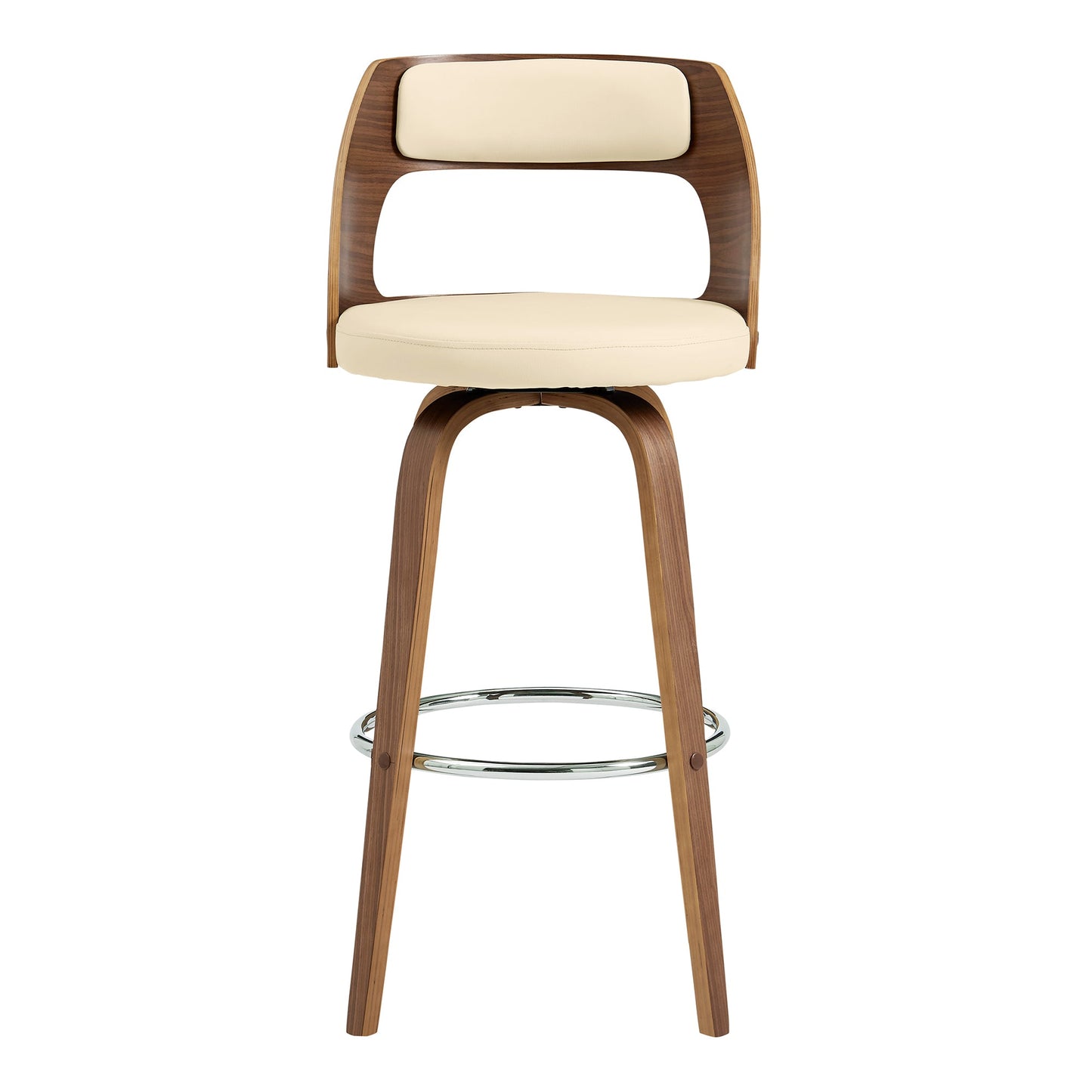 Axel Swivel Counter and Bar Stool in Faux Leather and Walnut Wood