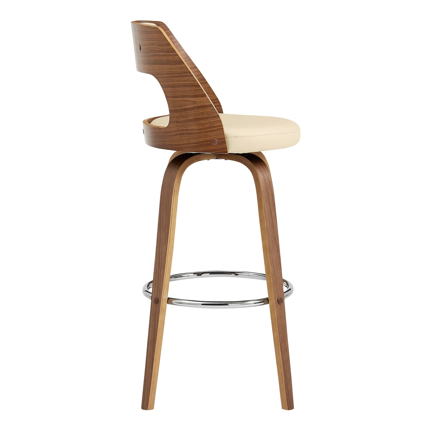 Axel Swivel Counter and Bar Stool in Faux Leather and Walnut Wood