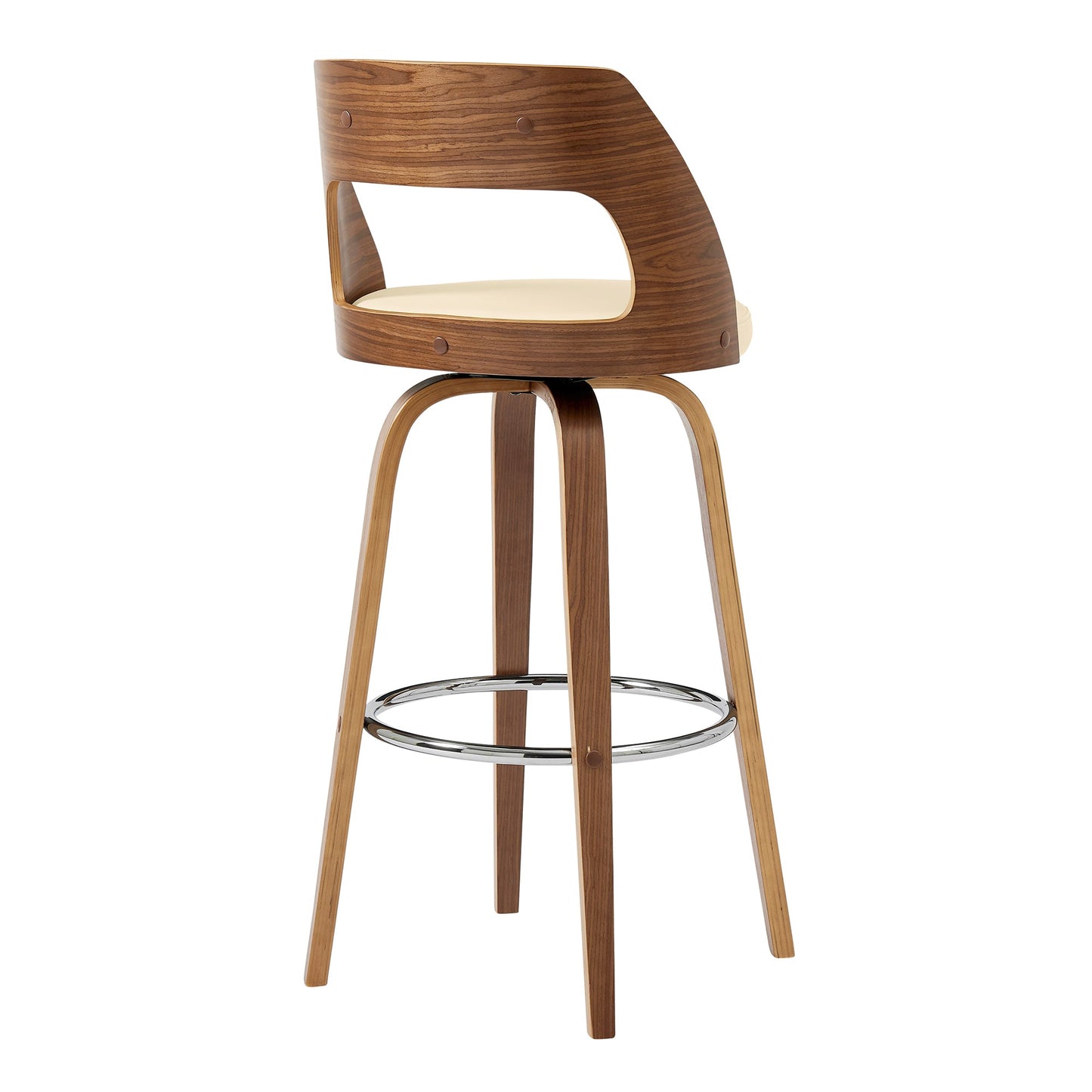 Axel Swivel Counter and Bar Stool in Faux Leather and Walnut Wood