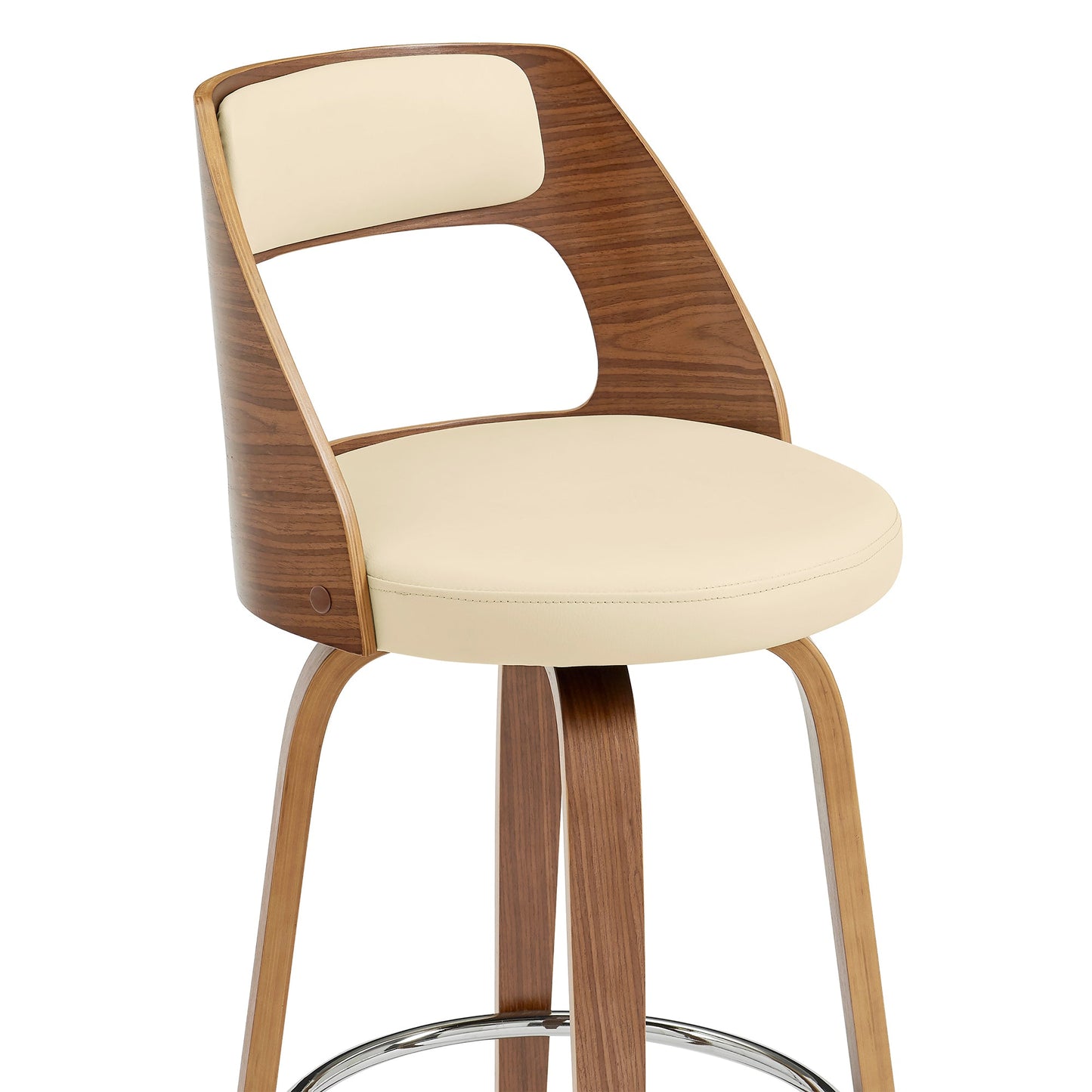 Axel Swivel Counter and Bar Stool in Faux Leather and Walnut Wood