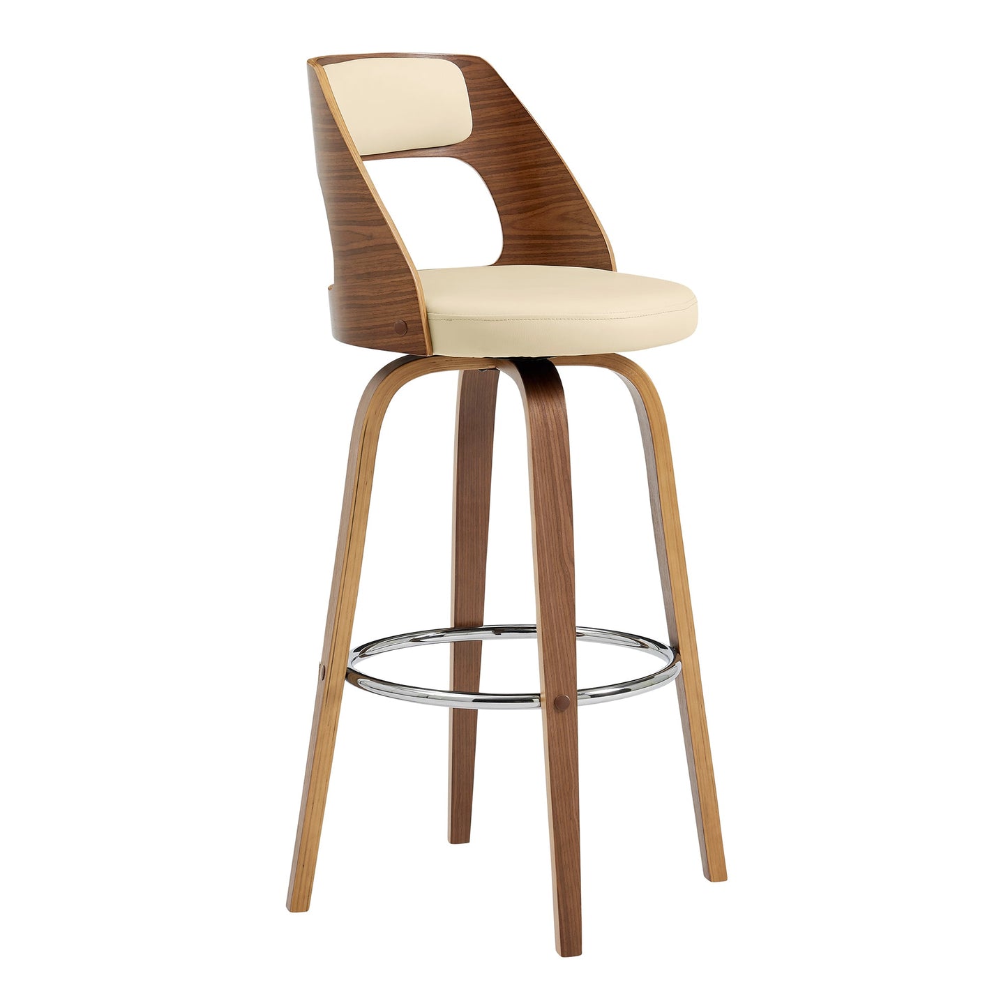 Axel Swivel Counter and Bar Stool in Faux Leather and Walnut Wood